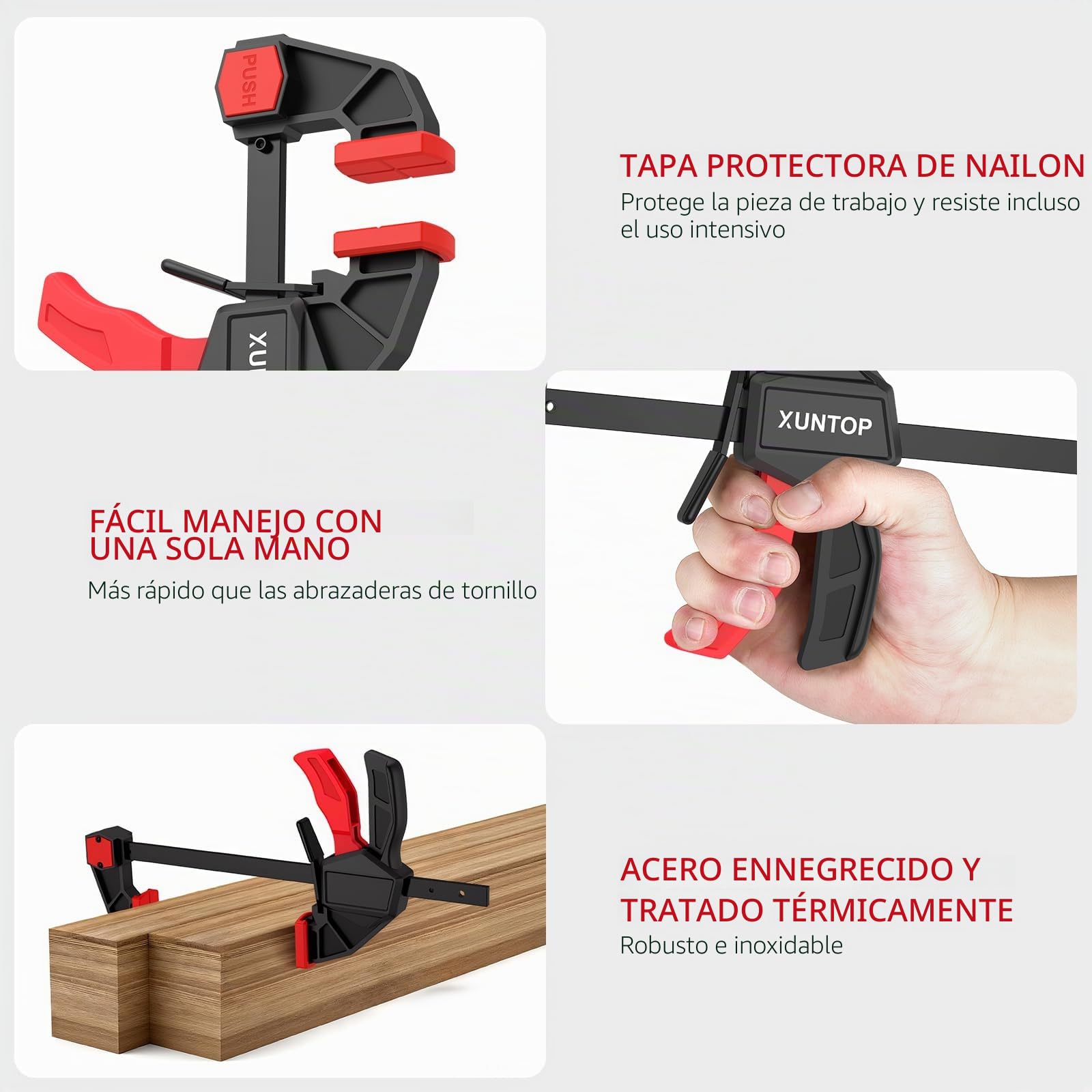 XUNTOP Sargentos de Barra 4PCS 0-150mm/6” Abrazaderas de Barra con Sujeción y Expansión Abrazadera de Rápido con Fuerza de Sujeción de 600N/60KG para Carpintería, Reparación de Metal y Mueble, DIY