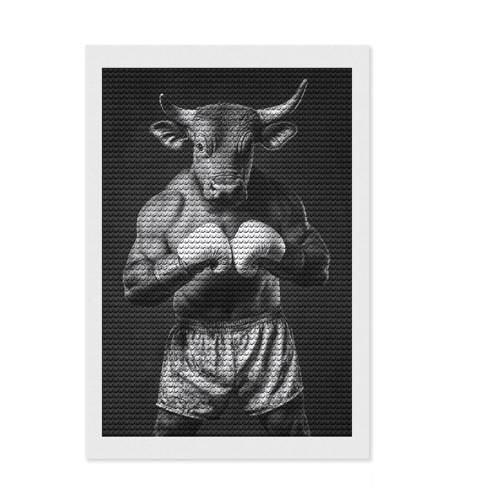 Junmoney Bull Boxer Boxing Diamond Painting Set 8"x12", Stress Relief Craft, Satisfying Creative Project, Modern Decor, Holiday Gift Idea