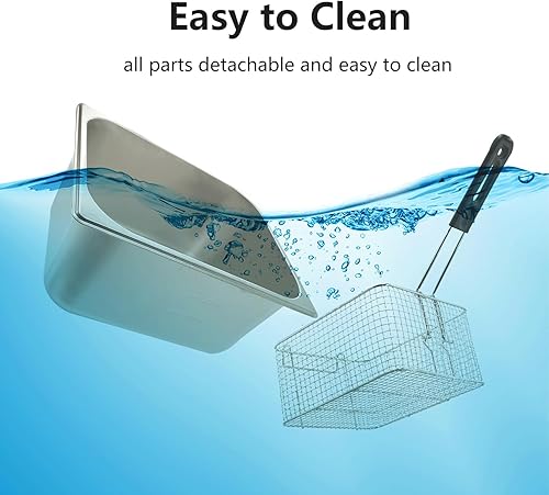 Miniatura 5 de Freidora profunda comercial con cestas, 1700W 9.7QT9.1L Freidora de aceite eléctrica de acero inoxidable engrosada de sobremesa, gran capacidad con