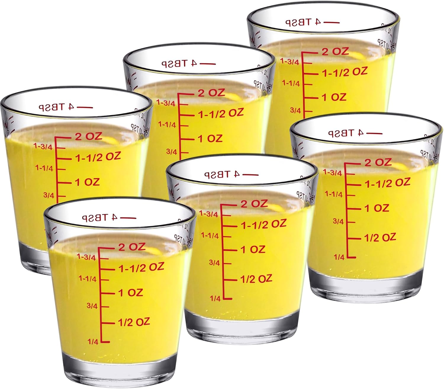 Amazing Abby - Melinda - 6-Pack Plastic Measuring Cups, 2-Ounce Unbreakable Shot Glasses, Food-Grade Measuring Jugs, Stackable and Dishwasher-Safe, Great for Espresso, Liquor, and More