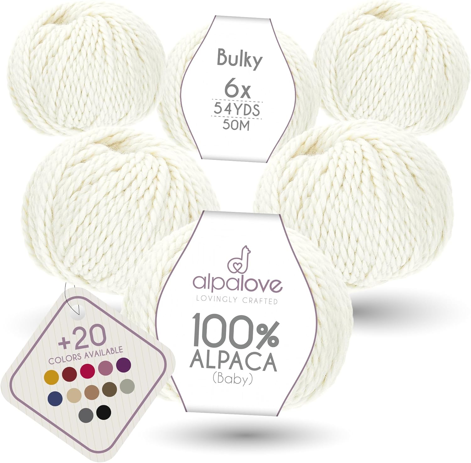 Bulky Set (6 x 1.75 oz) Super Soft Baby Alpaca Knitting Yarn Ecru 328 Yards