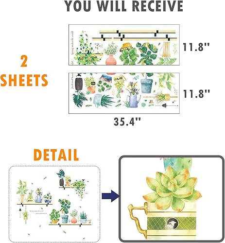 Miniatura 6 de ROFARSO Calcomanías de pared de PVC extraíbles para estantes de 42.9 x 40.2 pulgadas, diseño de plantas, tropicales, hojas y hojas de color verde