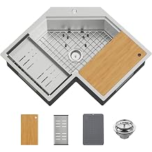 30 In Corner Kitchen Sink Workstation-Stainless Steel Drop In Stylish&Modern Topmount Workstation Sink With Cutting Board, Bottom Grid,Silicon Mat,Colander Nice Solution For Small Kitchen Corner