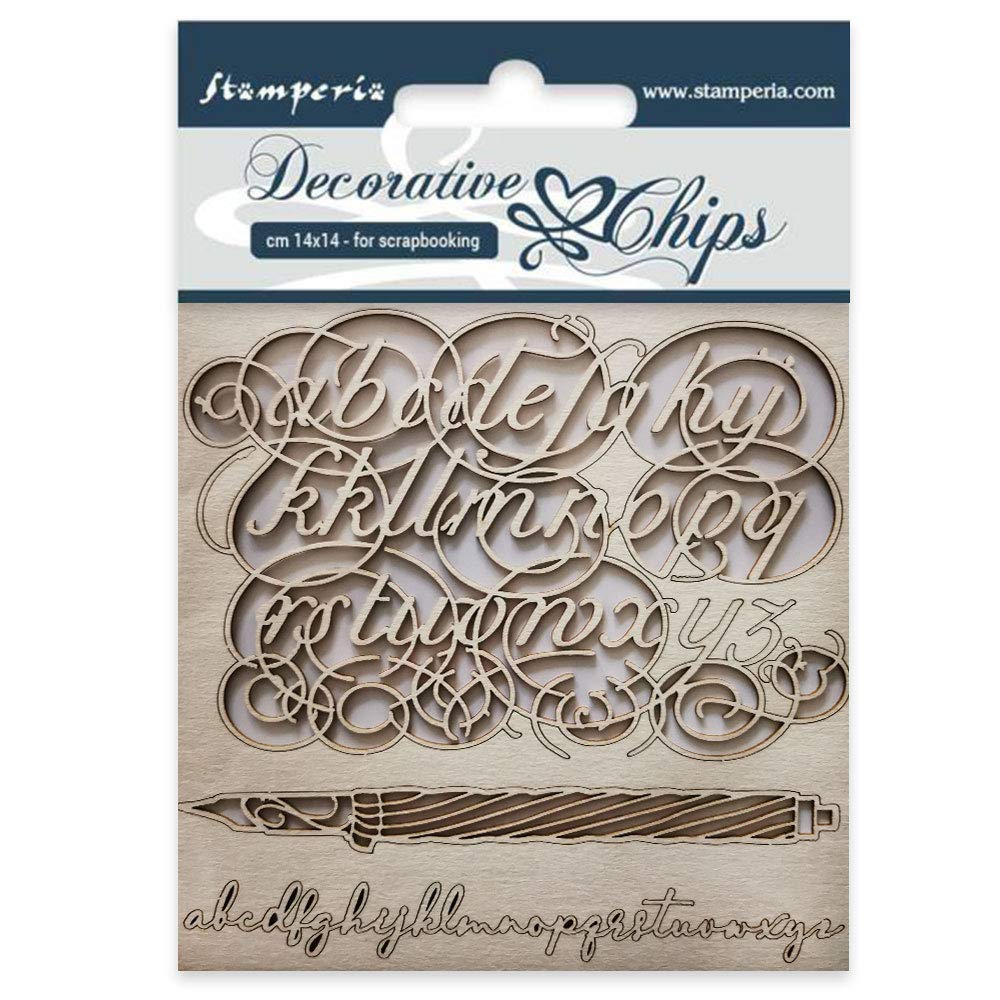STAMPERIA INTERNATIONAL, KFT Stamperia-Decorative Chips-Alphabet, Various, 14 x 14 cm
