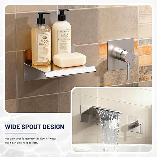 Miniatura 3 de BWE Grifo de bañera de níquel cepillado cascada grifo de bañera montado en la pared boquilla de baño llenado de bañera de baño Kit de ducha con una