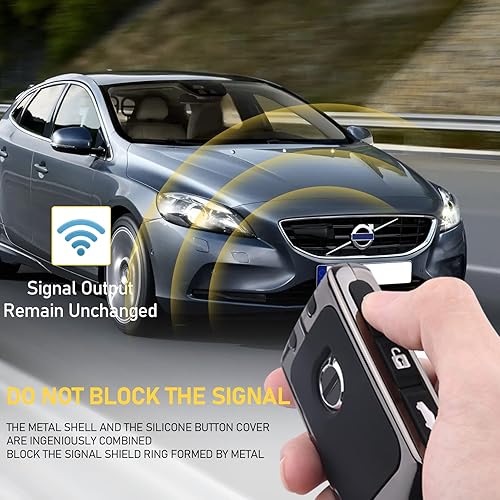 Miniatura 4 de Funda compatible con llavero Volvo para XC90 XC60 XC40 S90 V90 V90 S60 V60, carcasa de metal y protección de silicona suave con 4 botones (gris),
