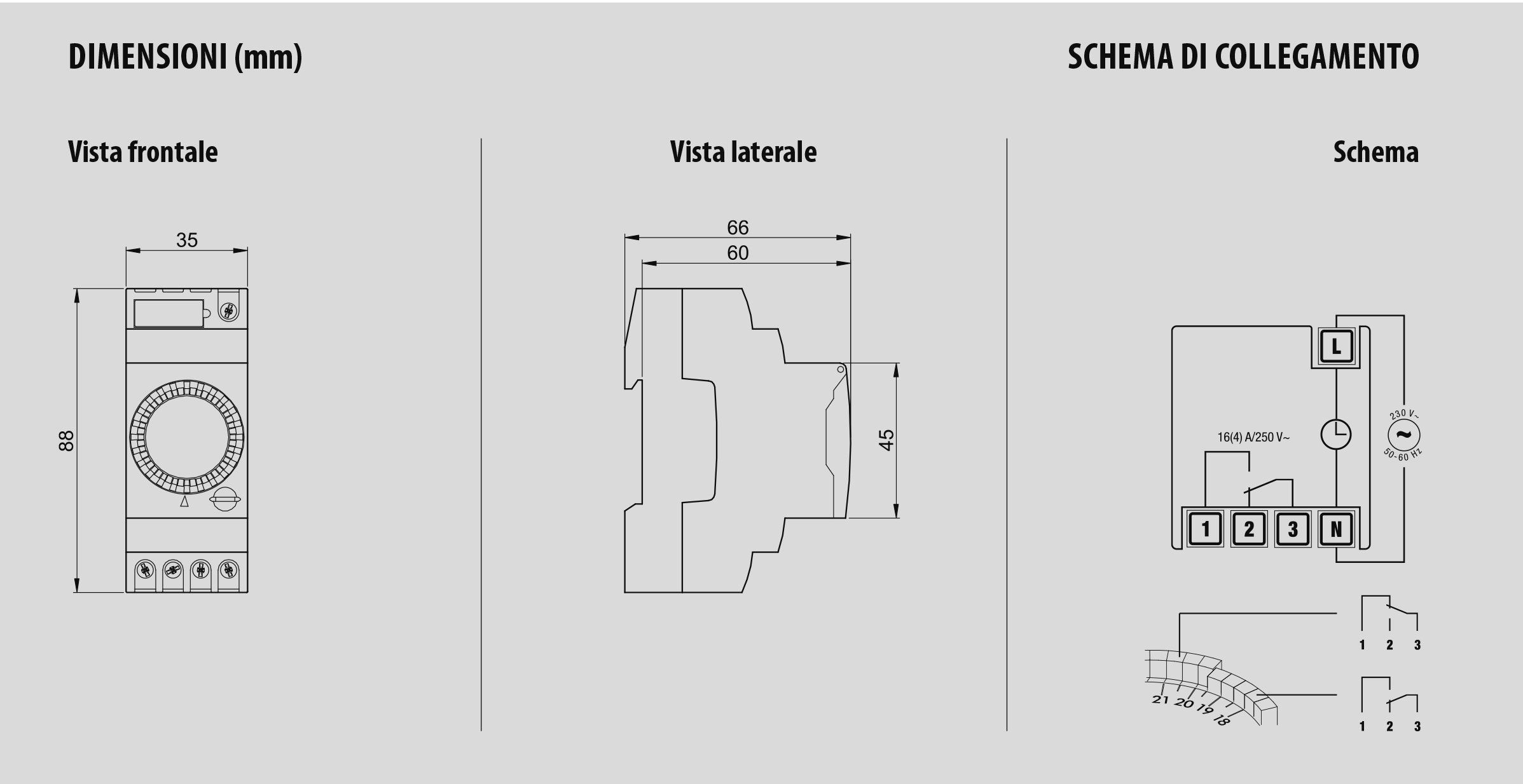 VEMER VP879100 DUET-D - Interruttore Orario Elettromeccanico a Cavalieri con Batteria Sostituibile, Programmazione Giornaliera, 2 Moduli DIN, Grigio