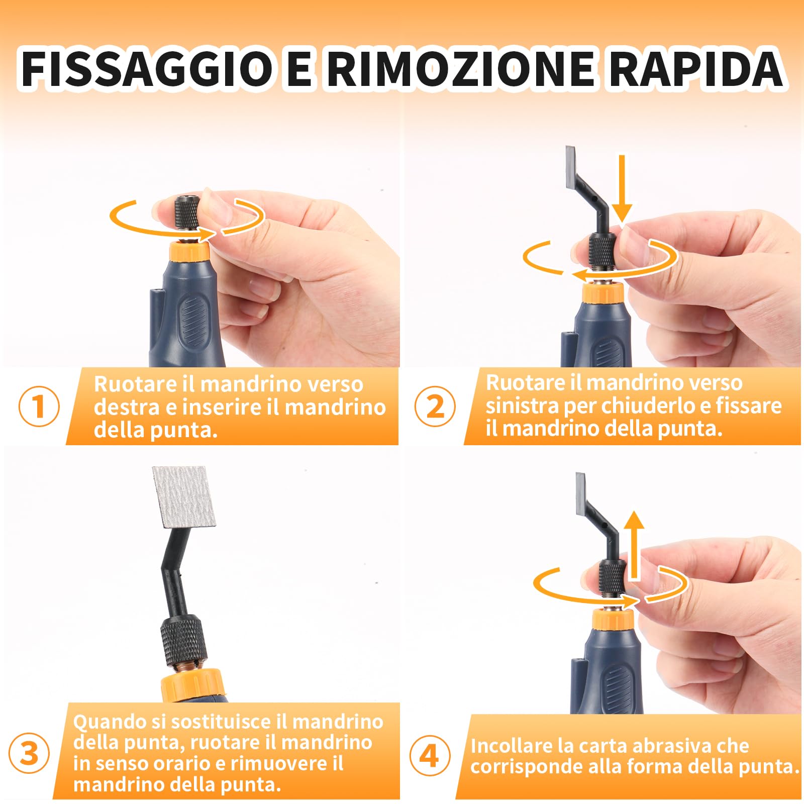 Levigatrice alternata, velocità variabile e ricarica USB con luce LED, levigatrice a penna con 6 testine di levigatura, adatta per levigatura, lucidatura, finitura, lavori fai da te (Blu)