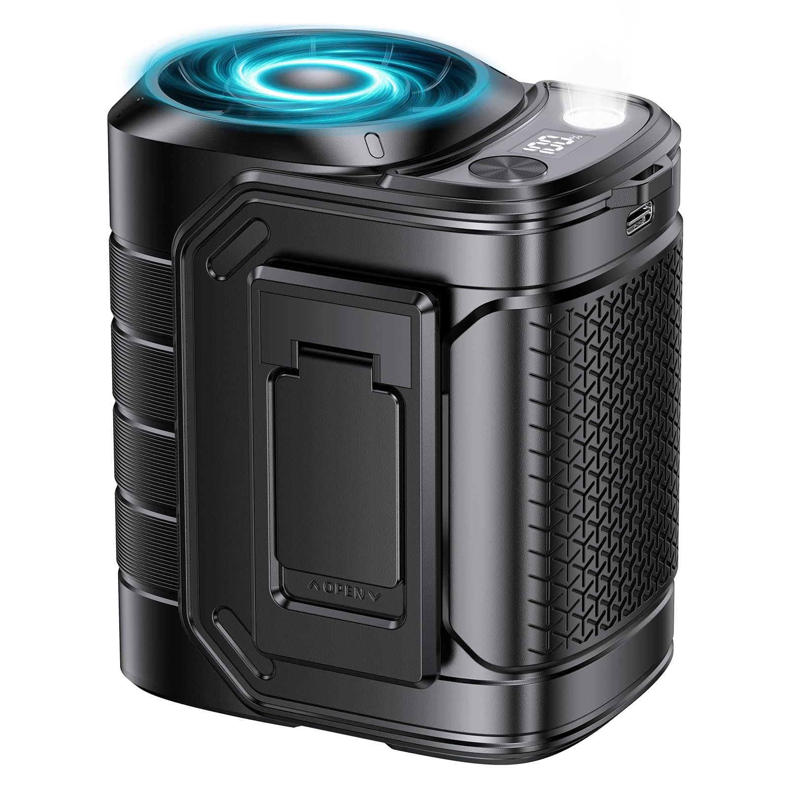 Ventilador de cintura portátil, 5 velocidades y ventilador de cinturón de flujo de aire fuerte de 15000 RPM, ventiladores de camisa recargables de 10000 mAh con linterna, ventilador de cuello