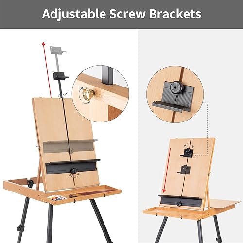 Miniatura 4 de Falling in Art Caballete grande de estilo francés, caja de bocetos portátil de campo y estudio, caballete de trípode ajustable de aire plisado con
