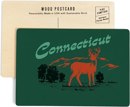 Connecticut, Vintage Matchbook, Whitetail Deer 4x6 Birch Wood Postcards, 2-Pack Stationary, Rustic Home Wall Decor