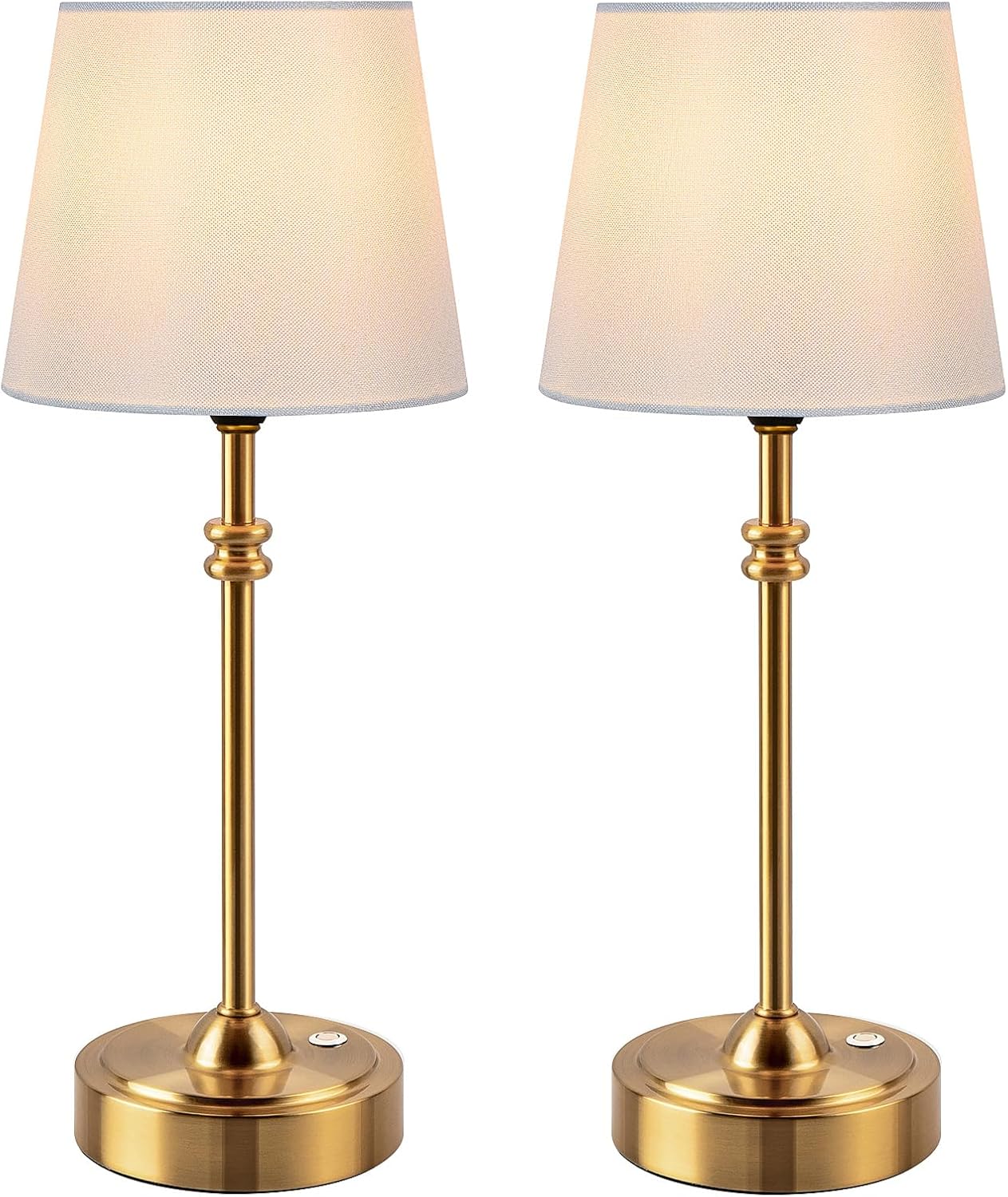 ONEWISH Cordless Table Lamps Set of 2 - Battery Powered Lamp, 4000mAh Rechargeable, Stepless Dimmable, Wireless Lamp with Fabric Shade, 2700K Warm Ambient Light for Dining, Patio, Bathroom(Gold)
