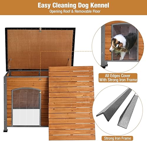 Miniatura 4 de Casa para perros de tamaño pequeño a grande refugio para cachorros de interior y exterior con suelo elevado perrera duradera e impermeable casa para