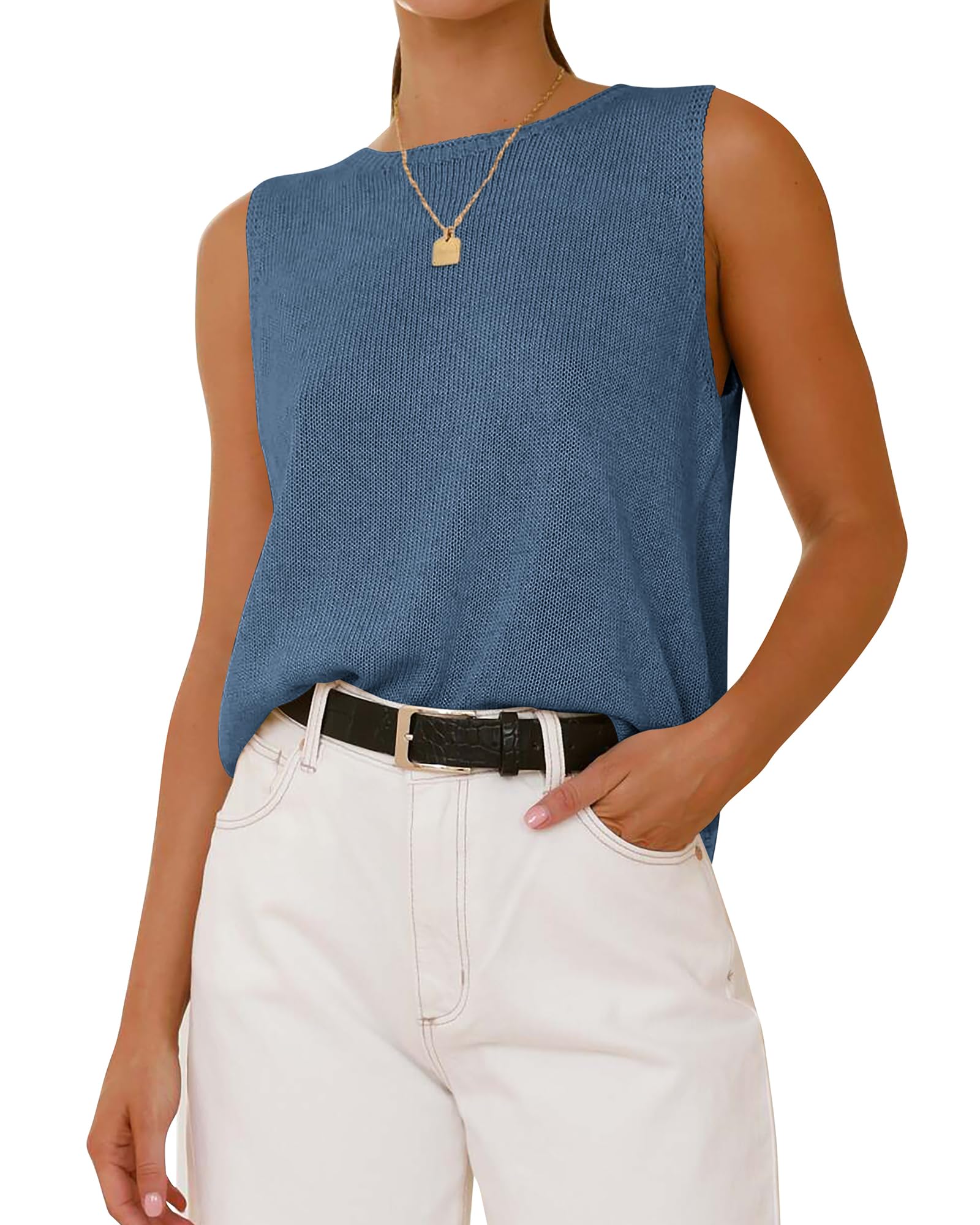 BTFBM Women's Sleeveless Sweater Vest 2026 Summer Crew Neck Ribbed Knit Lightweight Pullover Casual Loose Fit Tank Tops