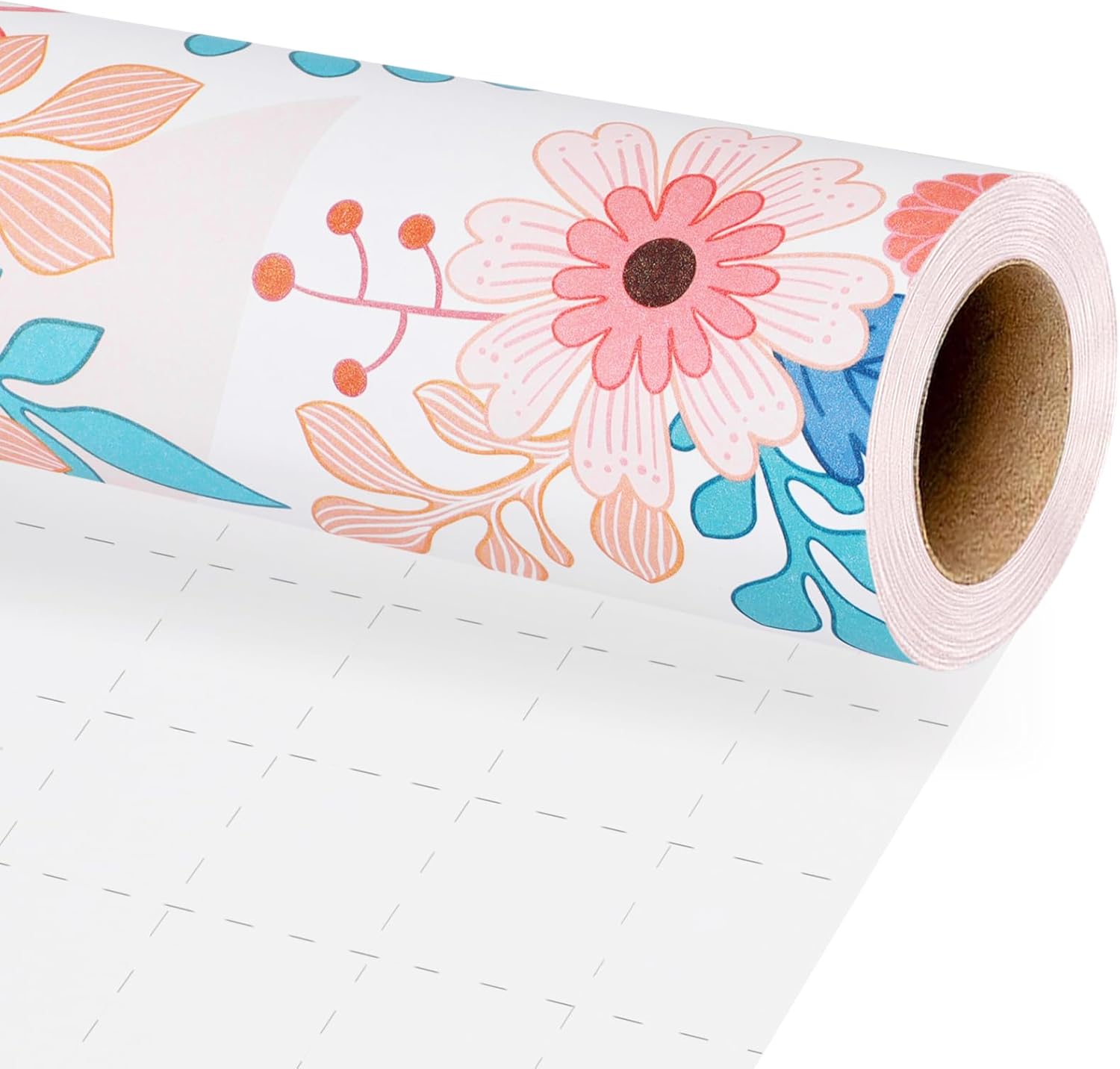 BIOBROWN Reversible Floral Wrapping Paper Roll - 30 Inches X 33 Feet (82.5 sq. ft. ttl.) Pink Watercolor Roses Design Flower Gift Wrap for Mother's Day, Wedding, Bridal Shower, Valentine's Day