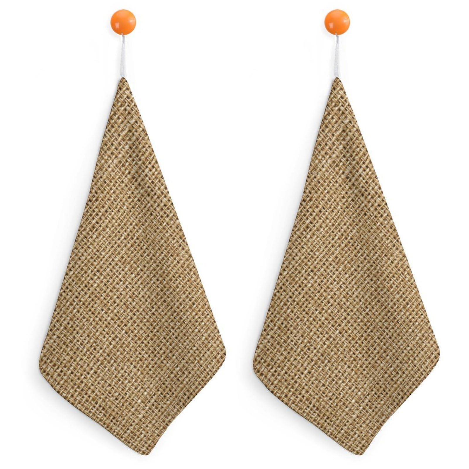 Jubonexis Large Grid Weave Jute Texture Small Hand Towel with Hanging Loop 2 PCS Absorbent Soft Wash Cloth for Kitchen Bathroom