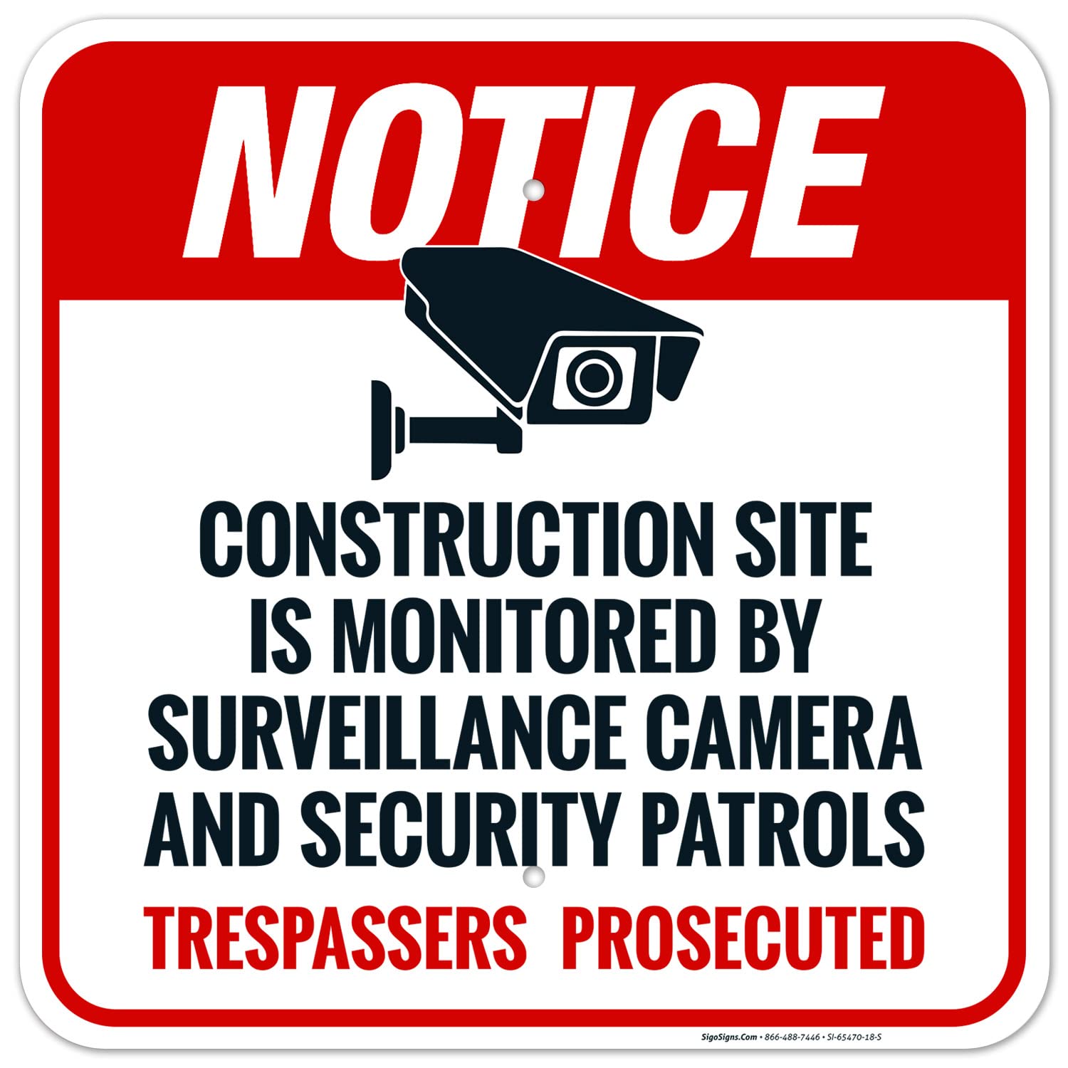 Video Surveillance Sign - 18x18 Inch, Weatherproof HDPE, Pre-Drilled Holes, Made In USA By Sigo Signs - View #7