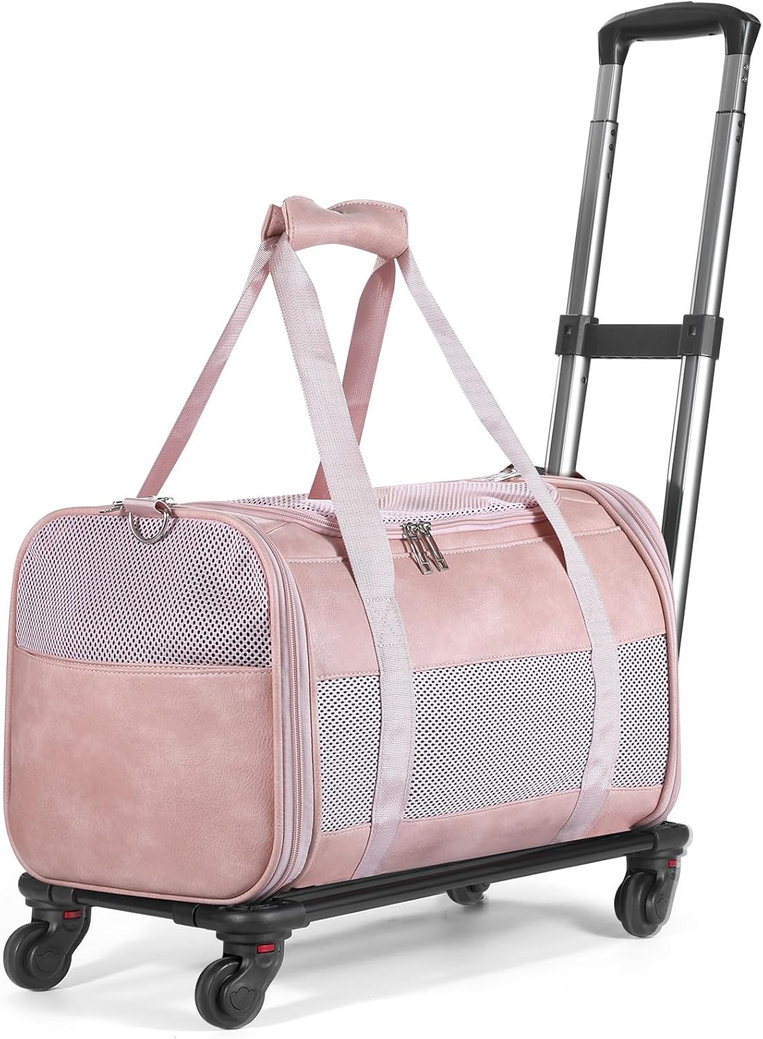 Airline Approved Pet Carrier with Wheels, Rolling Soft Sided Dog Cat Travel Bag, Premium Fashion Leather Small Pet Carrier Purse for Puppies and Cats Pink - Image 1 of 8