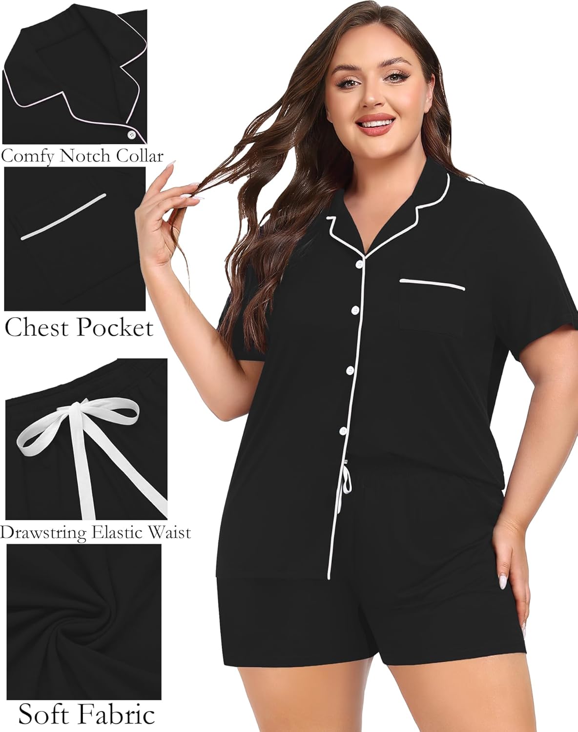 Women's Plus Size Pajamas Button Down Shirt and Shorts 2 Piece Pj Lounge Sets Short Sleeve Sleepwear Soft Loungewear - Image 5