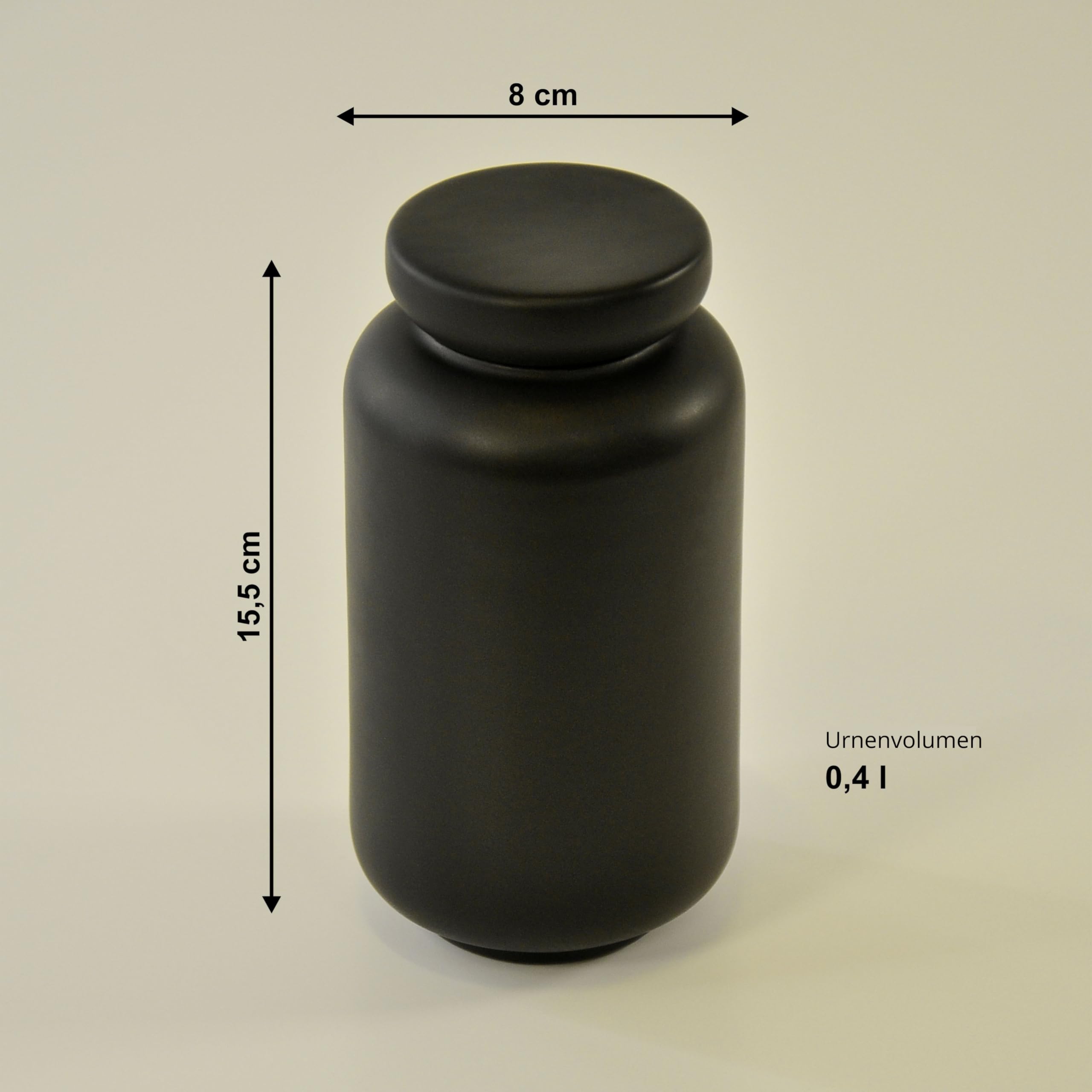 VDB URN Tierurne aus Keramik, Katzenurne, Urne für Tierasche, Handgefertigte Andenkenurne für Katzen, Aufbewahrung von Kremationsasche, Zylindrische Form, 400 ml, mit Katzenpfote, Mattes Schwarz