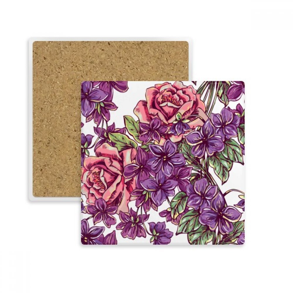 Coaster tasse en pierre bleu et blanc DIYthinker floral carré
