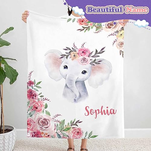 Miniatura 2 de UOZGUY Mantas de bebé personalizadas con rosa de elefante, manta de bebé personalizada con nombre para niña, mantas de bebé recién nacidas, 30 x 40
