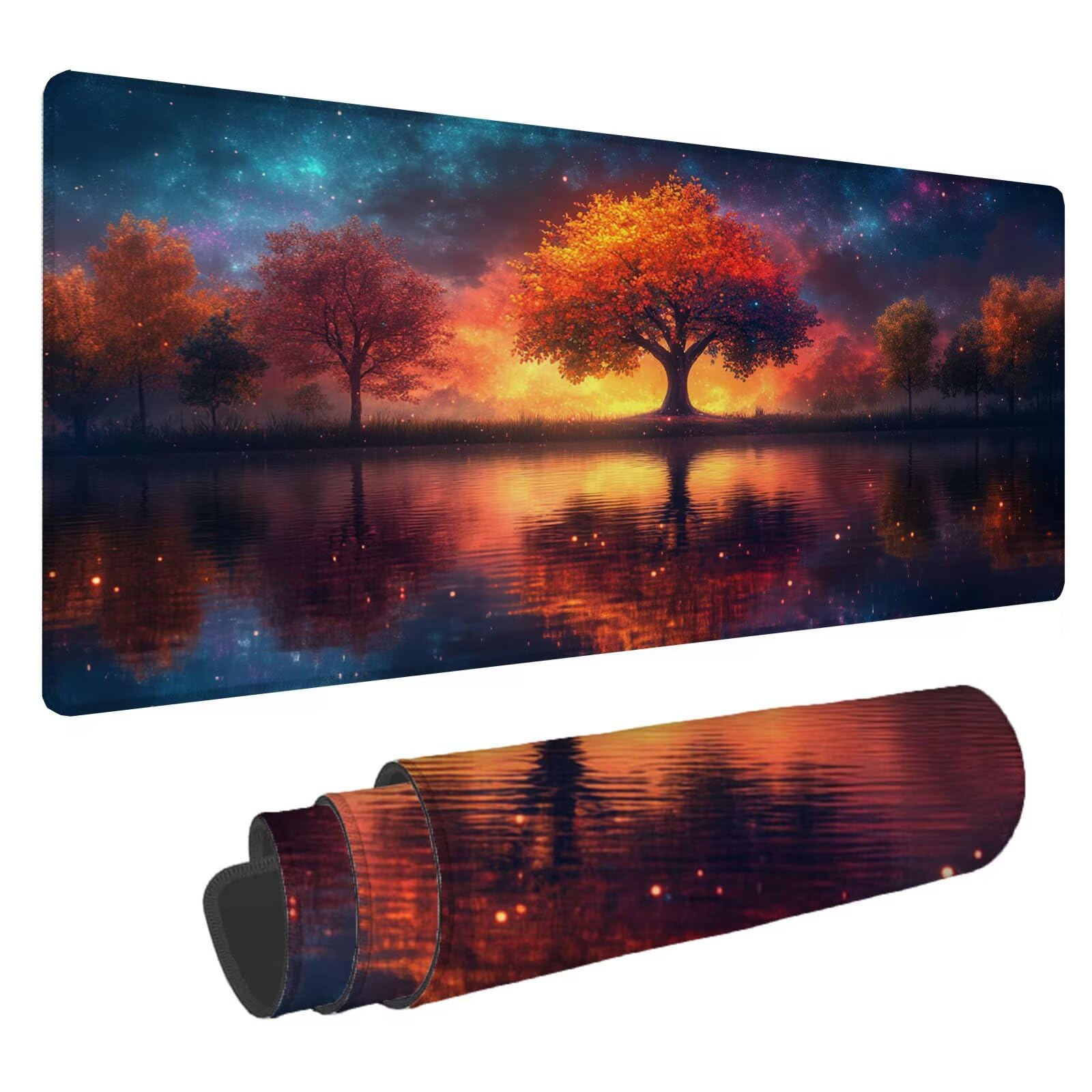 Leśna podkładka pod mysz XXL Jezioro 1500 x 800 x 4 mm Podkładka pod mysz dla graczy, podkładka pod mysz do laptopa, podkładka pod mysz i podkładka pod mysz do laptopa, podkładka pod mysz i klawiaturę