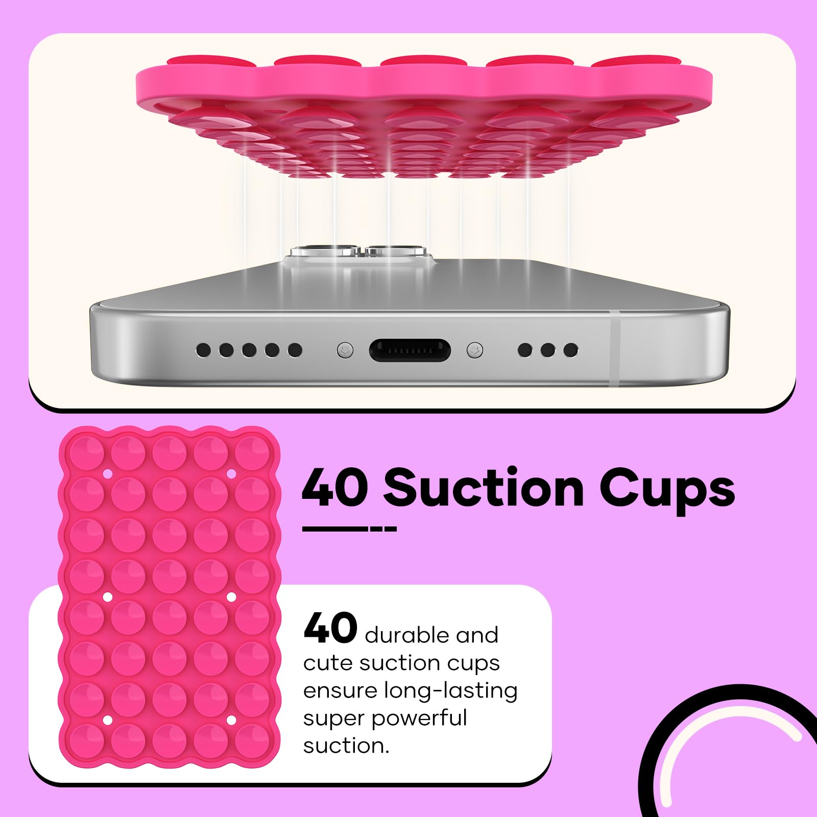 Supporto per telefono con ventosa in silicone su entrambi i lati, riutilizzabile, per iPhone e Android, supporto per telefono a mani libere per video TikTok, selfie e creazione di contenuti (colore