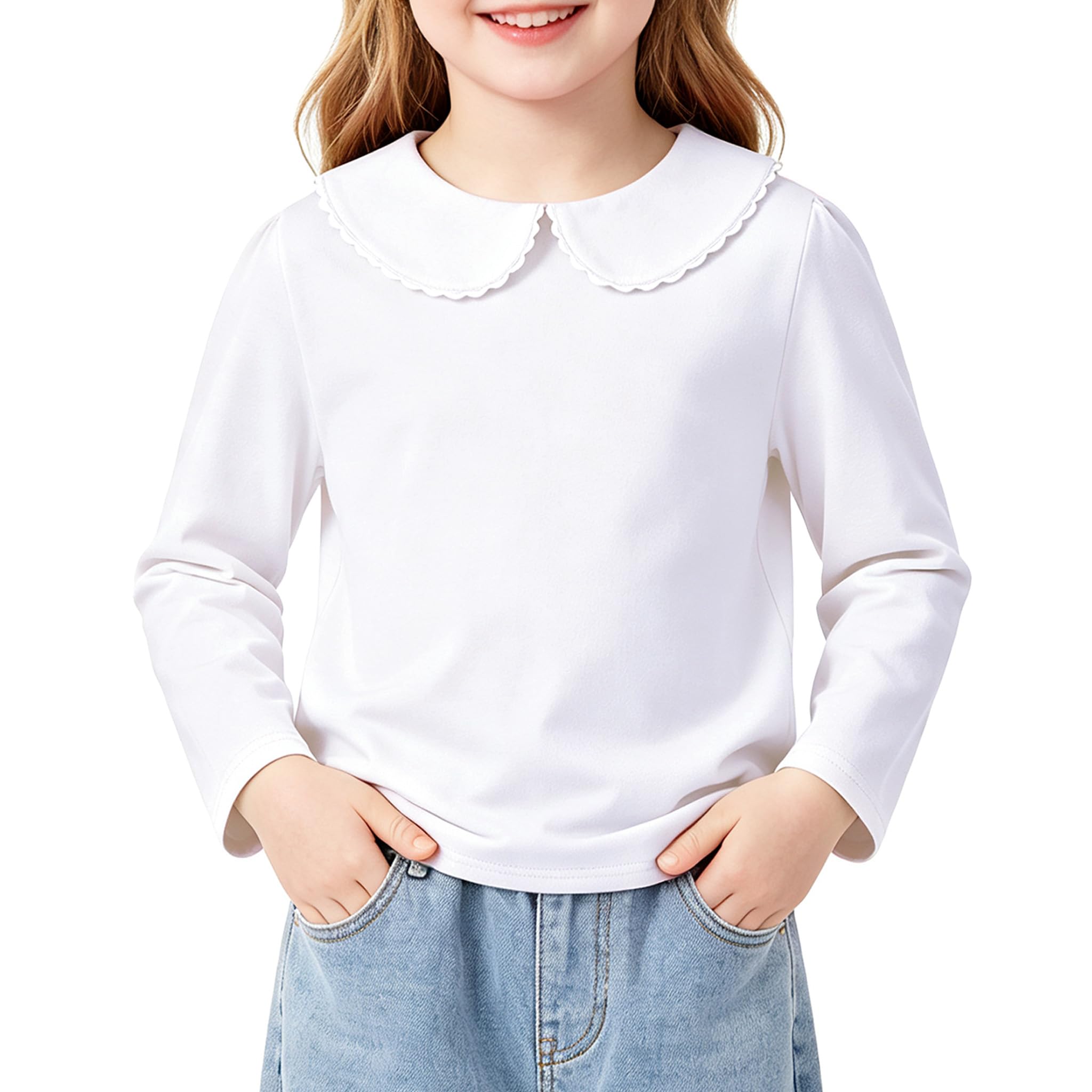 LYSMuch Toddler Girl Long Sleeve Peter Pan Collar Top