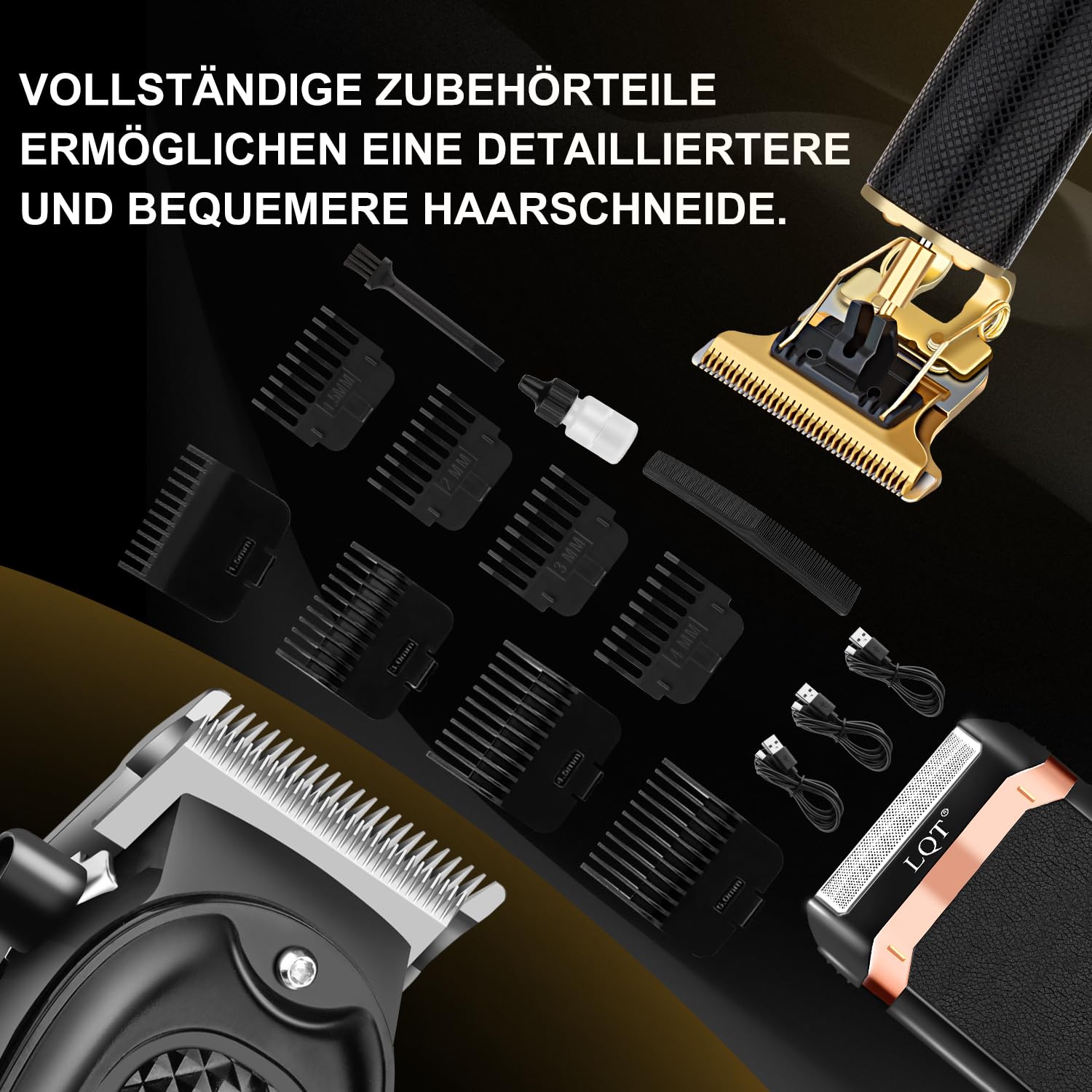 Haarschneidemaschine Set Herren - 5-in-1 schnurloser Haarschneider mit LED-Bildschirm, verstellbarem Bart- & Schnurrbart-Trimmer, selbstschärfende Klingen, leise Haarschnittmaschine, bestes Geschenk
