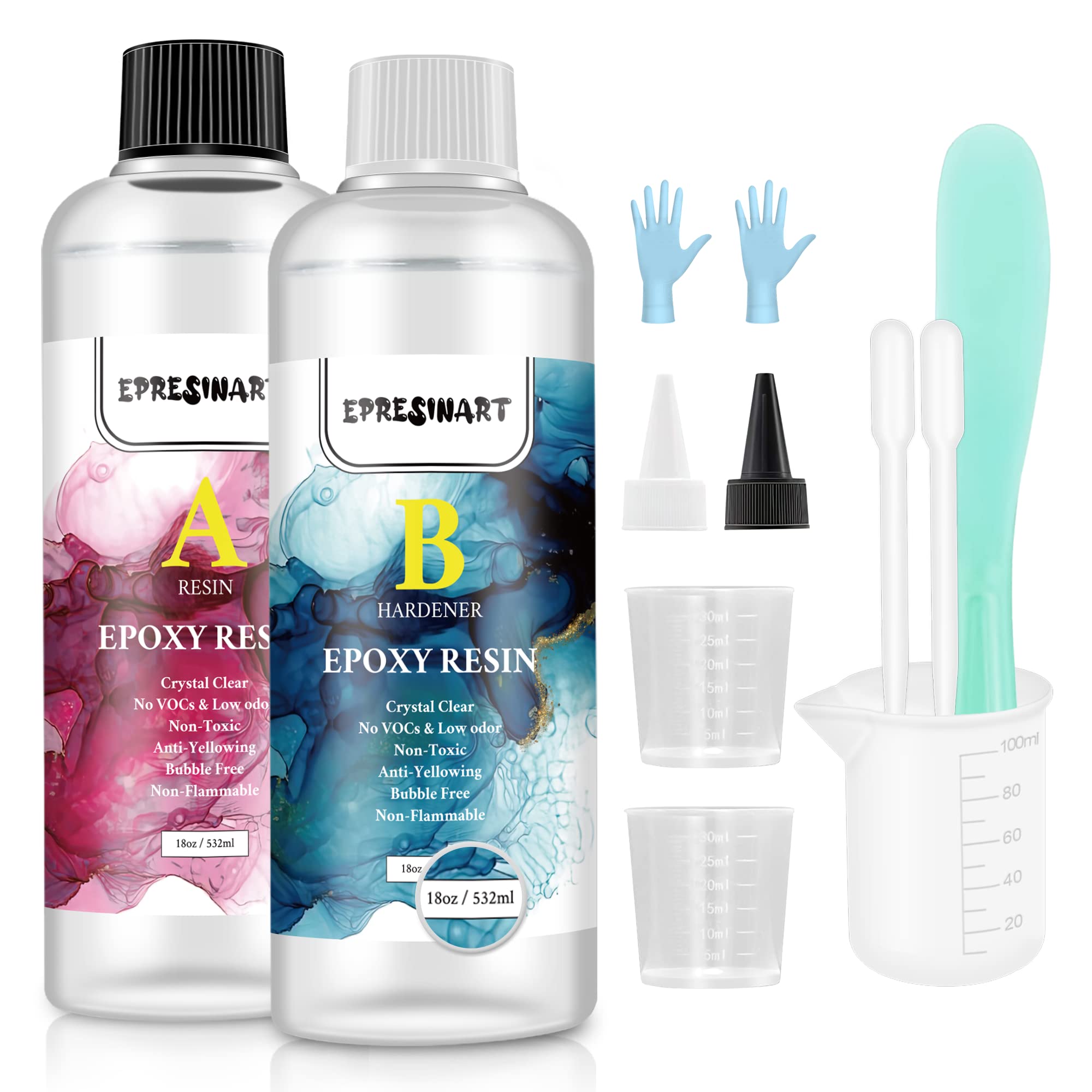 Resin Epoxy - Crystal Clear Resin & Hardener Heat Resistant Resin for Coasters & Art Resin - Food Safe, Self Leveling with High Gloss, UV & Heat Resistant, No Bubble & Yellowing