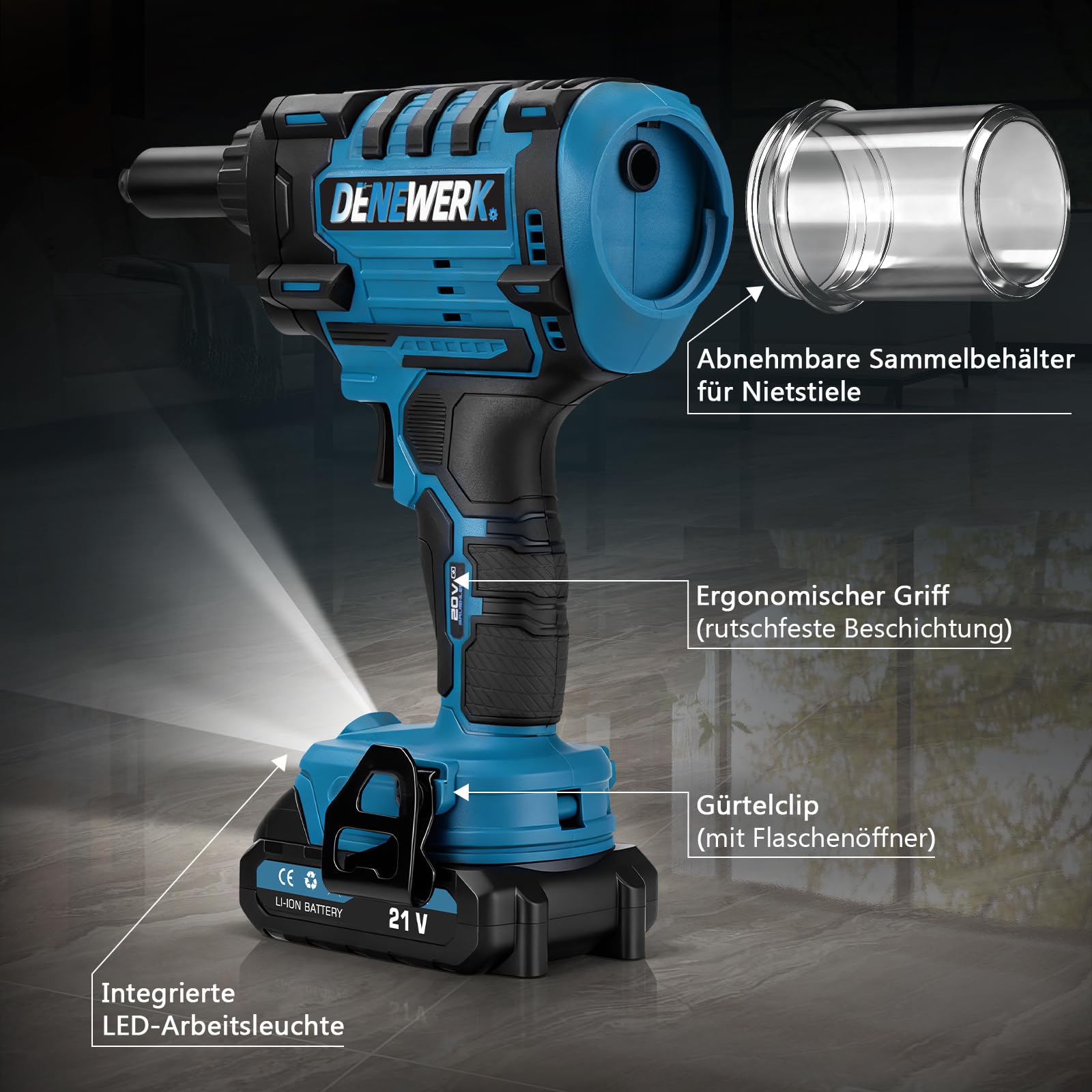 Akku Nietzange Set, Nietpistole Bürstenlose Kompatibel mit Makita 18V Akku | Elektrische Popnietenzange Akku für 2.4-4.8mm Stahl-Blindnieten & 2.4-6mm Aluminium-Blindnieten, 25mm Hublänge (ohne Akku)