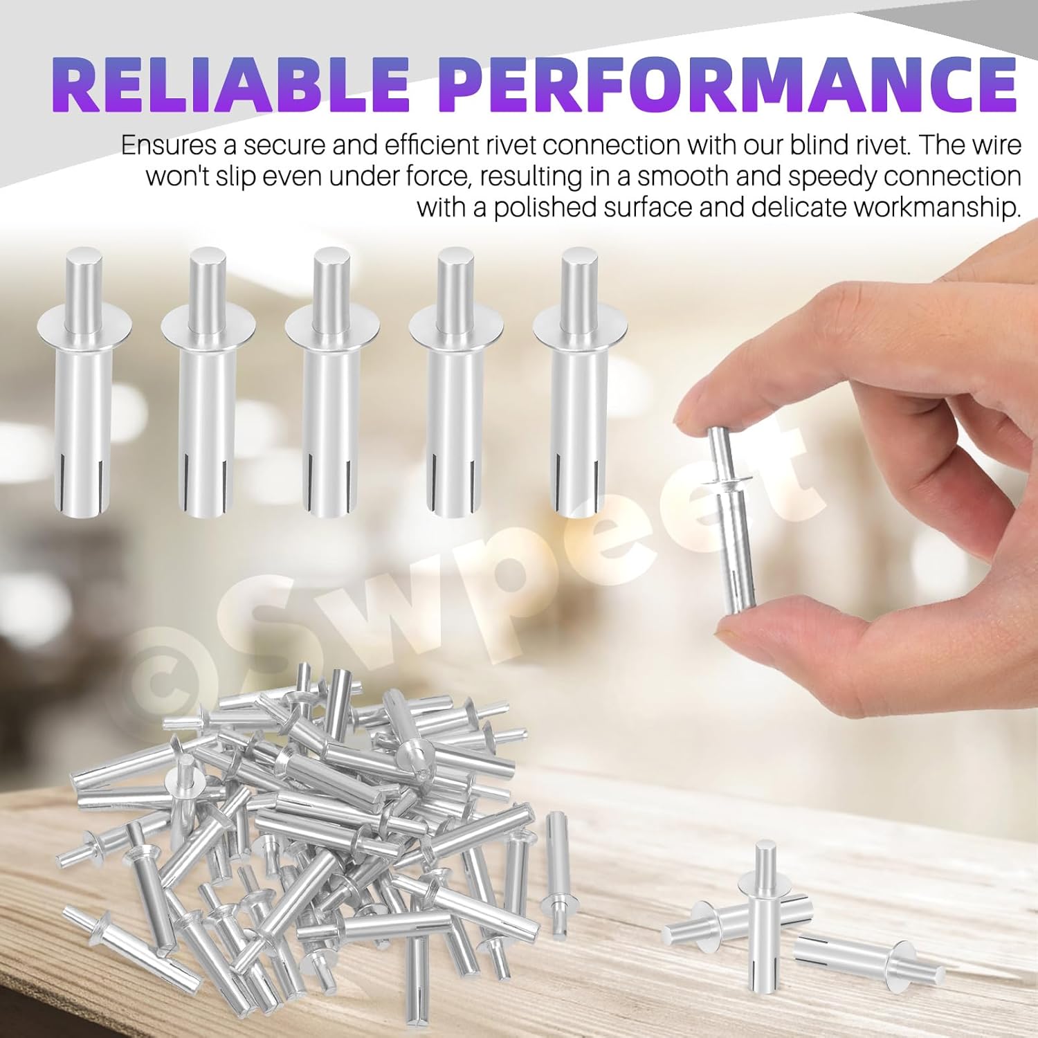 Swpeet 50Pcs M6.4 x 25mm Hammer Drive Aluminium Rivets Brazier Head Drive Pin Rivets Assortment Kit, Knock Type Expansion Aluminum Rivets Hammer Drive Aluminium Rivets for Mechanical Devices