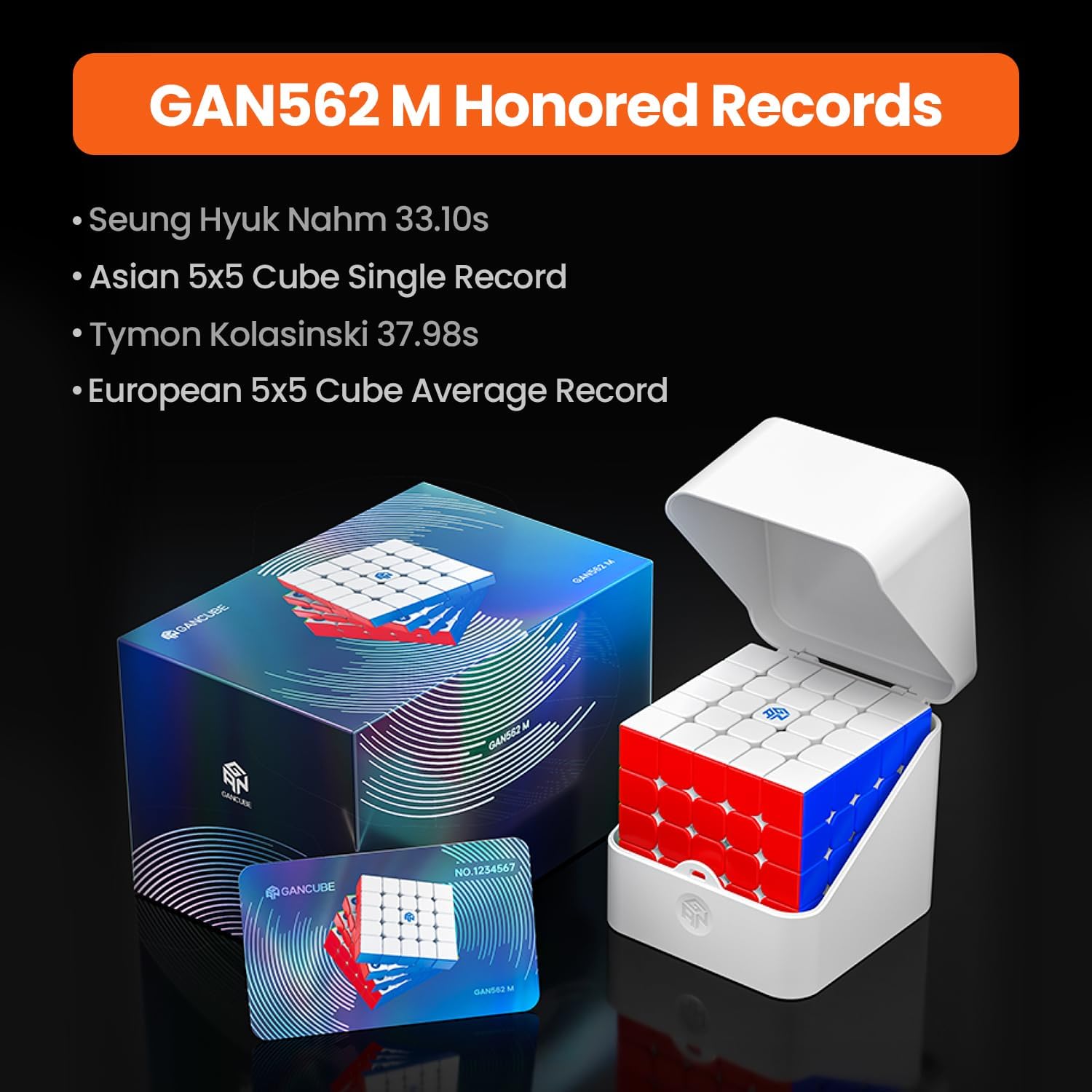 GAN 562 M, Magnetic 5x5 Speed Cube with with 160 Magnets, Double-Layer Structure Anti-POP Puzzle STEM Toy 3D for Kids Teens Adults Practice Competition, UV Coated