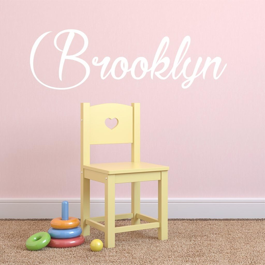 Decor Designs DecalsGirls Fancy Cursive Single Personalized Custom Name Vinyl Wall Art Decal Sticker, Nursery Baby Decor, (Multiple Size Choices) (Girls Name with Baby Pink and Grey Chevron Initial)