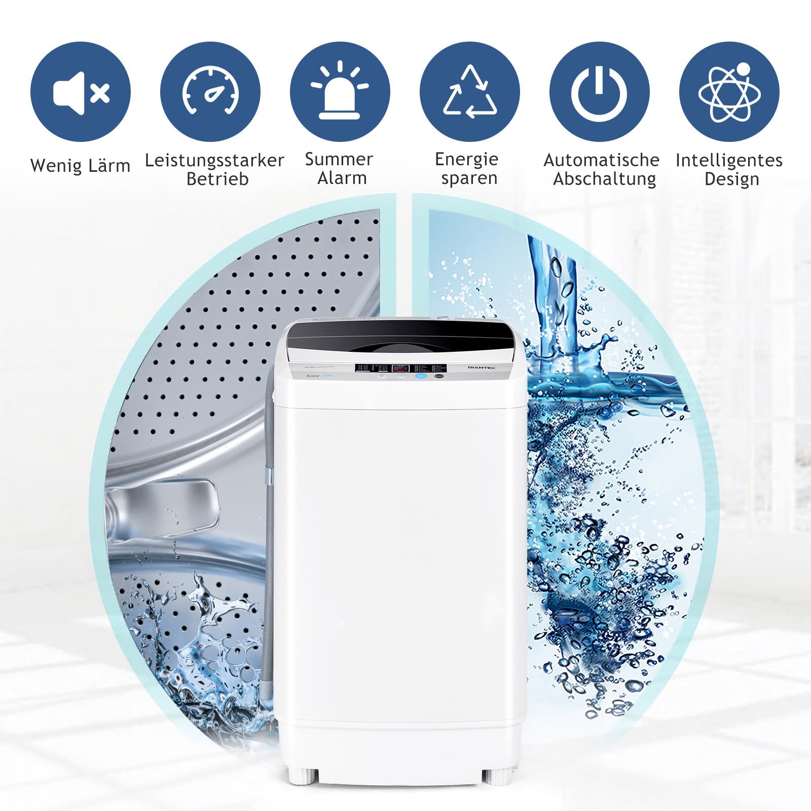 COSTWAY Waschmaschine 4,5KG, Toplader Waschvollautomat mit Pump, Schleuder, Display, Mini-Waschmaschine 310W/ 50×50×85cm klein für Appartement, Wohnmobil
