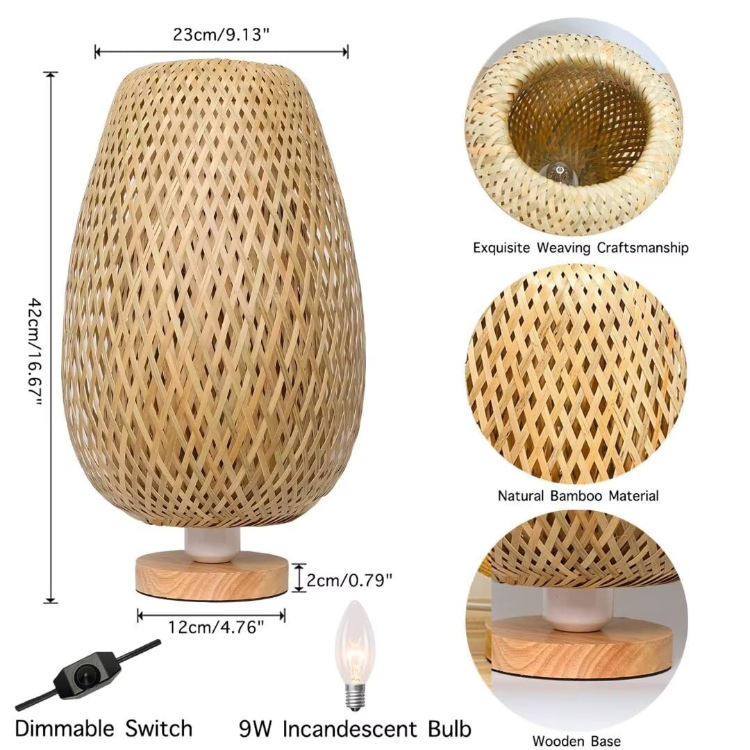 Lámpara De Mesa Tejida De Bambú Estilo Zen Pantalla De Bambú Luz De Mesa Iluminación De Mesa Decorativa Luz Nocturna Luz De Ambiente Para Dormitorio, Sala De Estar