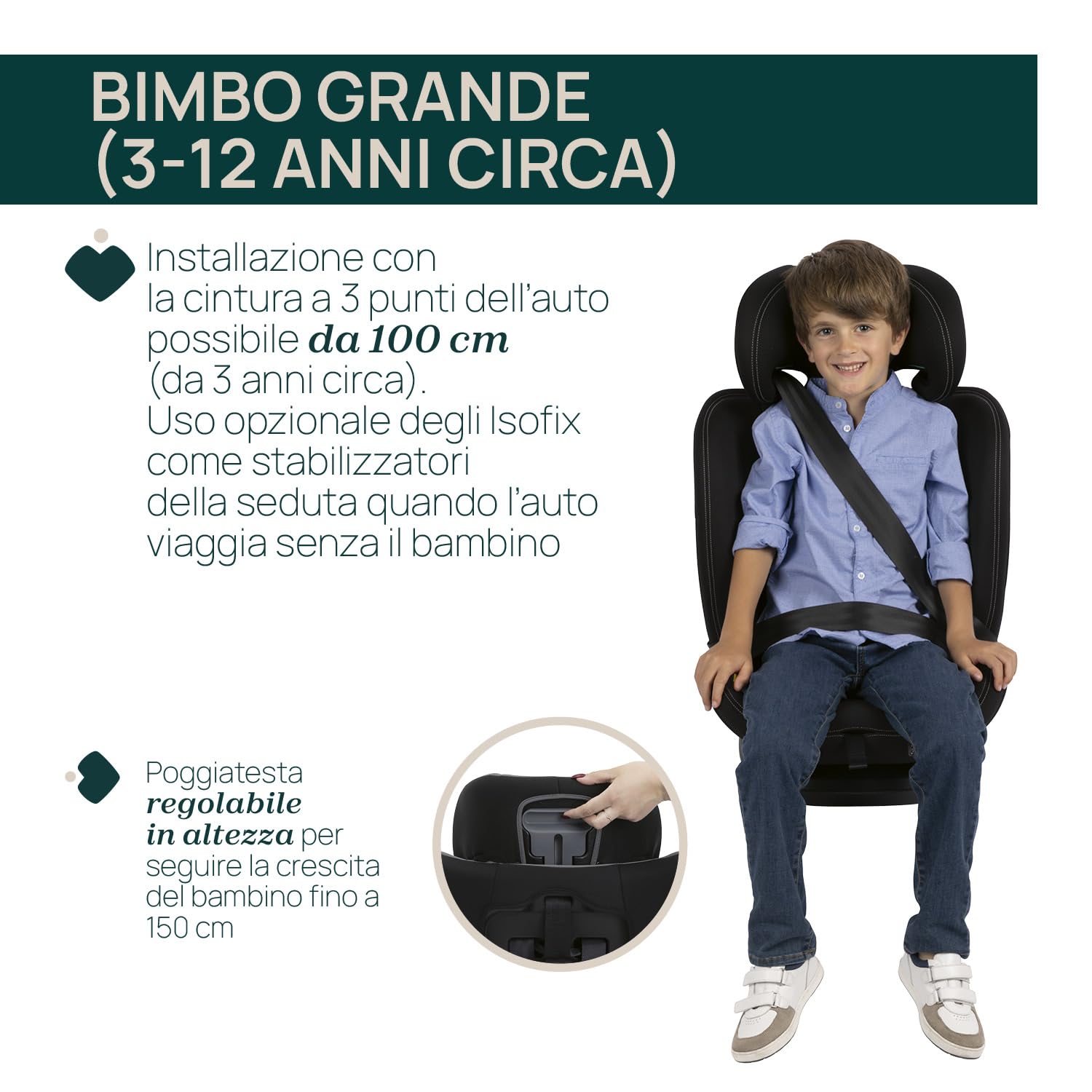 Chicco Seggiolino Auto Mokita I-Size, con sistema Isofix, per bambini di altezza compresa tra 76 e 150 cm, utilizzabile a partire dai 15 mesi, Riduttore incluso, Grigio