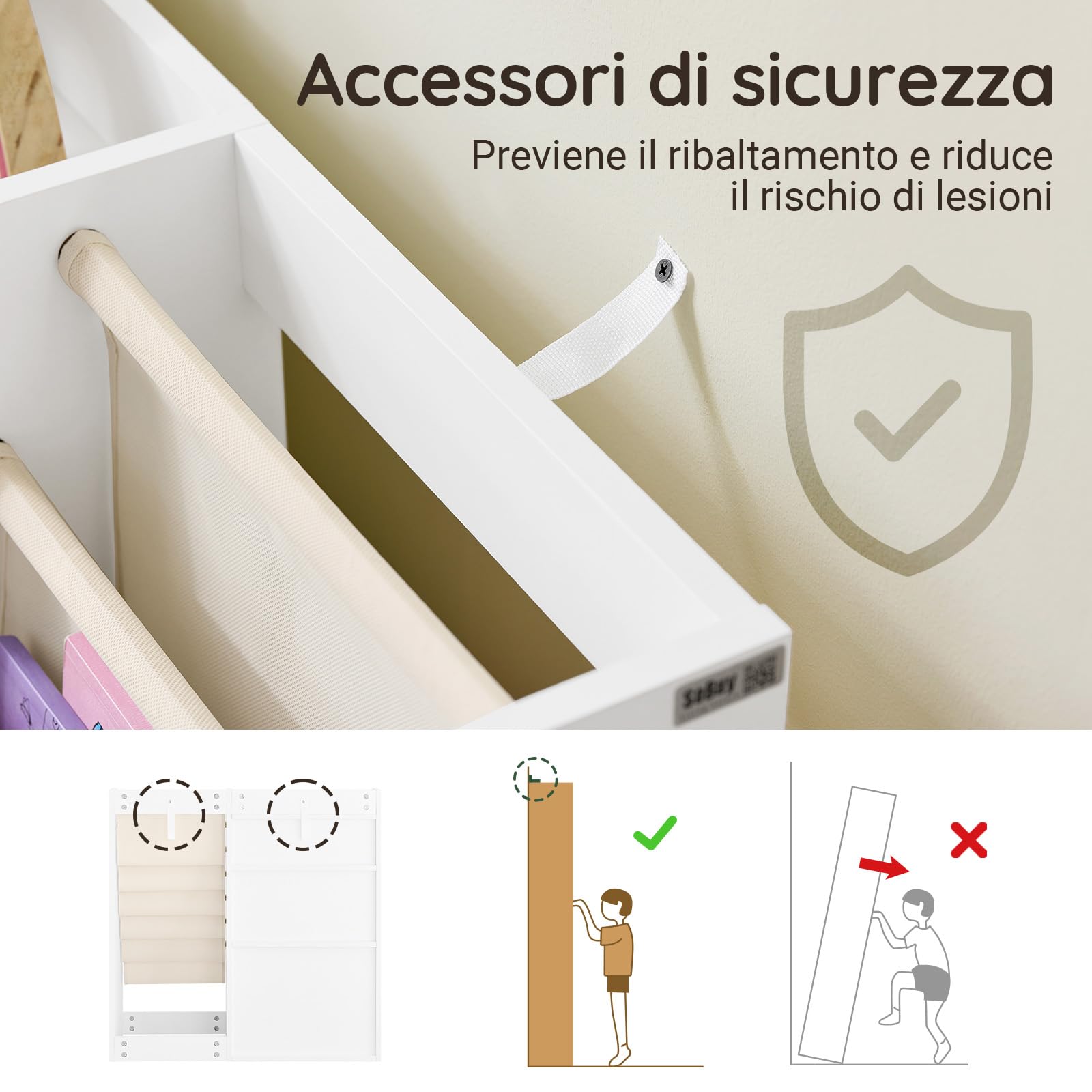 SoBuy Libreria Montessoriana per Bambini con 6 Tasche in Tessuto 80x40x80cm