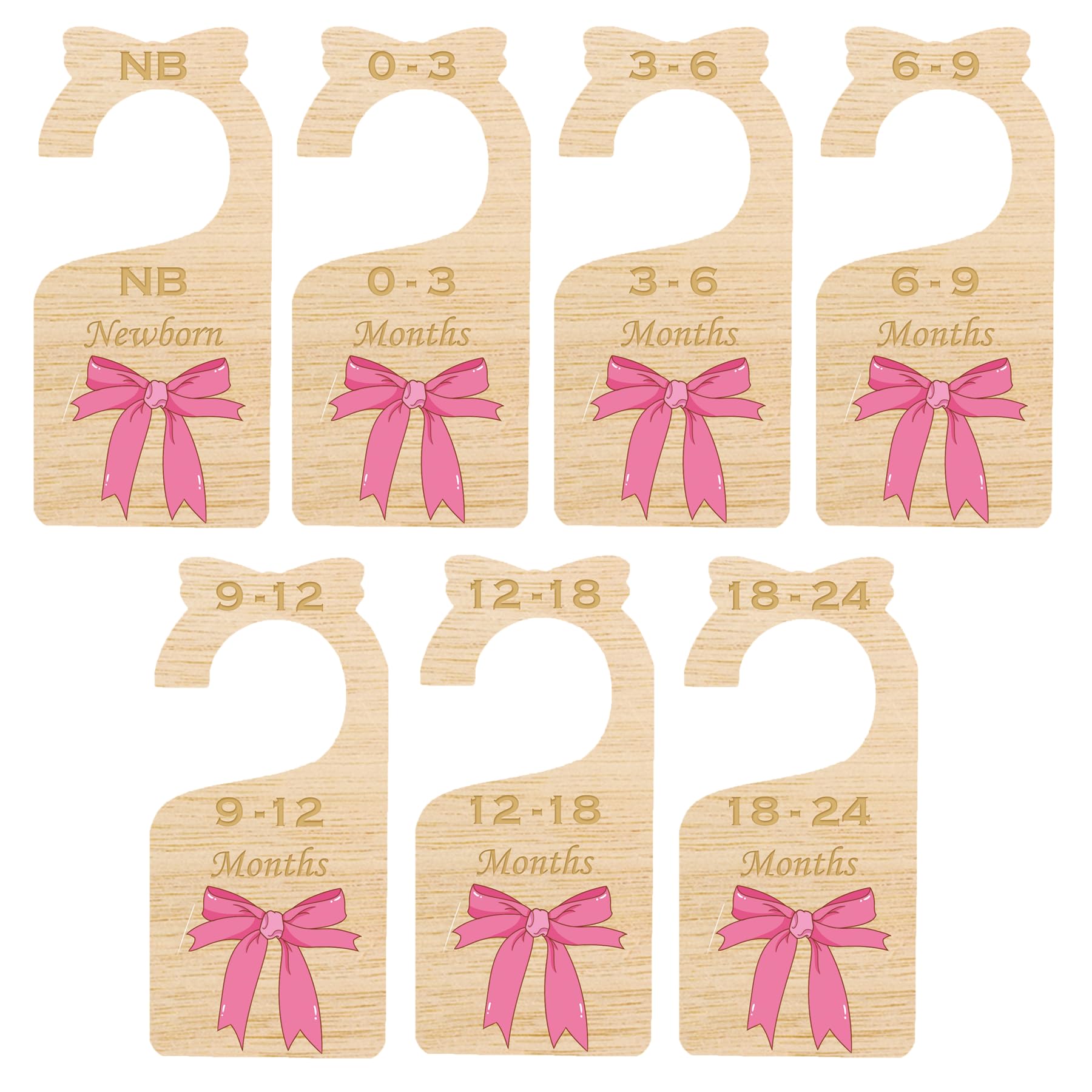 7 Pcs Baby Newborn to 24 Months Closet Dividers Pink Bow Baby Closet Organizer Newborn Nursery Clothes Size Hanger Dividers for Home Nursery Baby Clothes