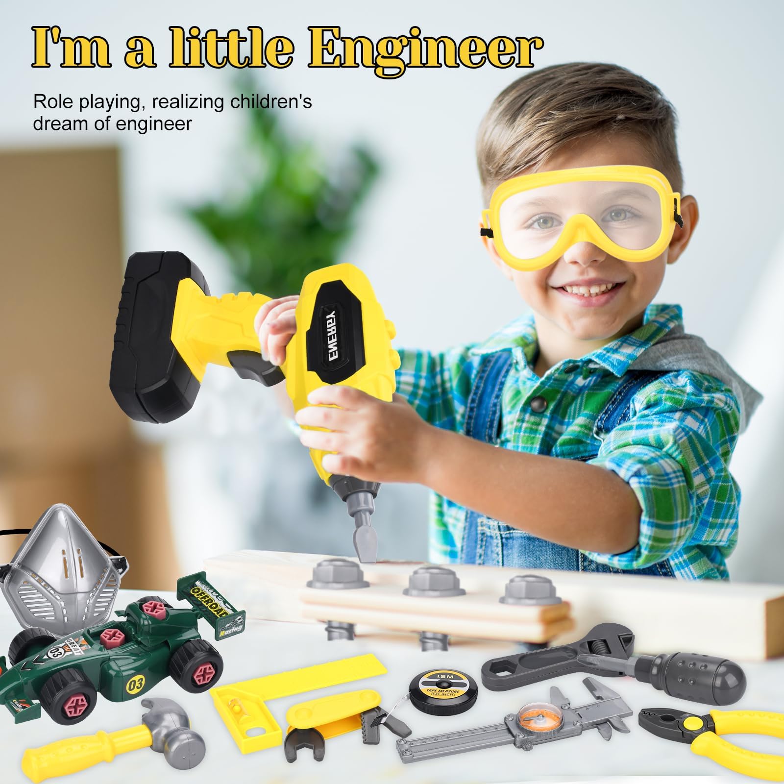 UCAMP Outils Enfant 83 Pièces Boîte à Outils Enfant avec Perceuse Électrique,Etablie Bricolage Enfants,Malette Outils,Travail Jouet Cadeau Jeu Éducatif pour Enfants 3 Ans+