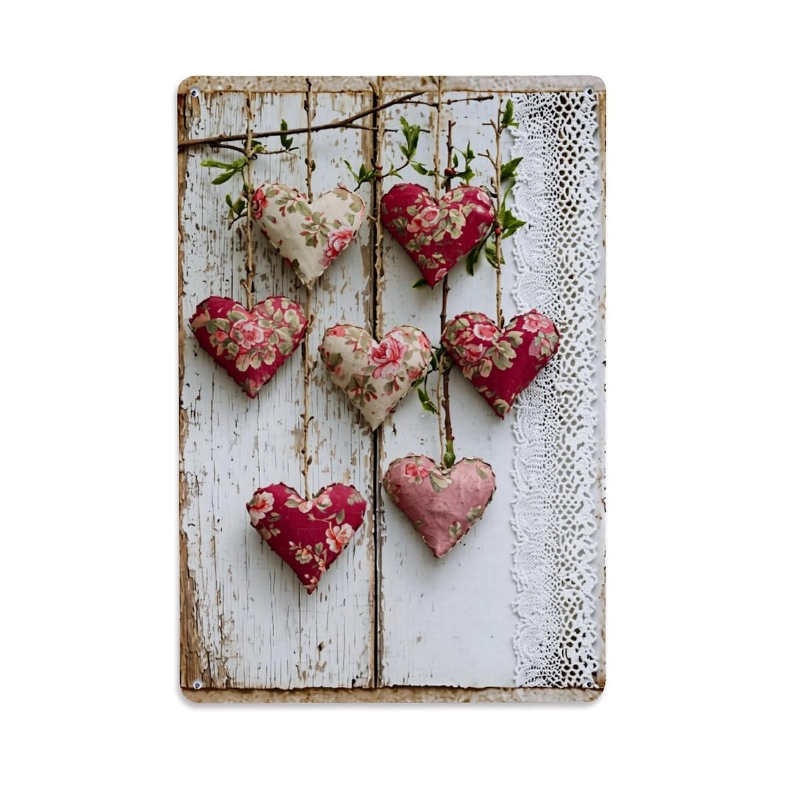 Nestemfo Vintage Floral Pattern On Fabric Hearts Tin Sign Metal Sign, Living Room,Bar, Home, Bedroom Wall Decor,Retro Metal Poster 8X12 Inches