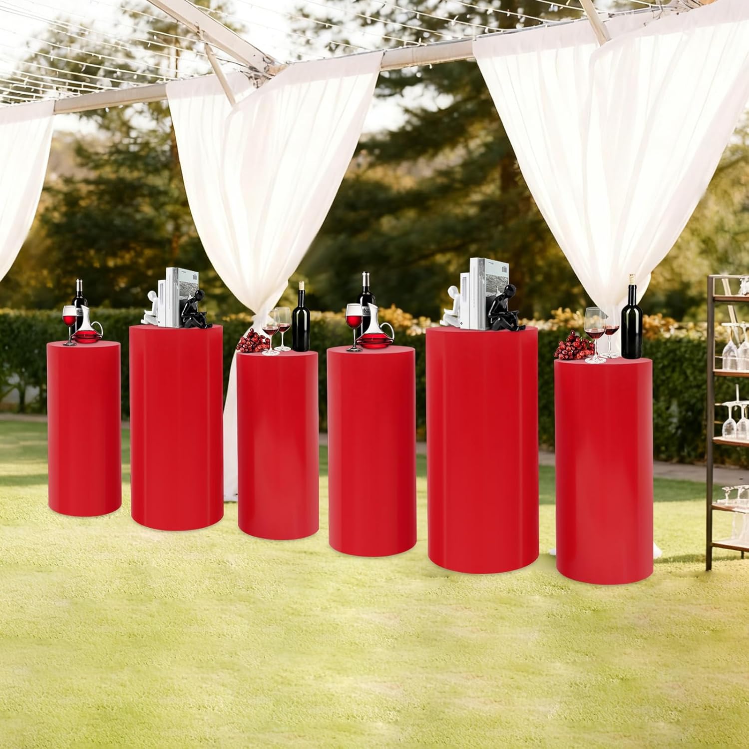 Eapmic Pedestal Stands for Party, Cake Pedestal Stand, Dessert Table Display Plinth Pillars, Sculpture Display Column Decoration Cube for Wedding Birthday (Red, Cylinder-6Pcs(27.56"+26"+23.62"))