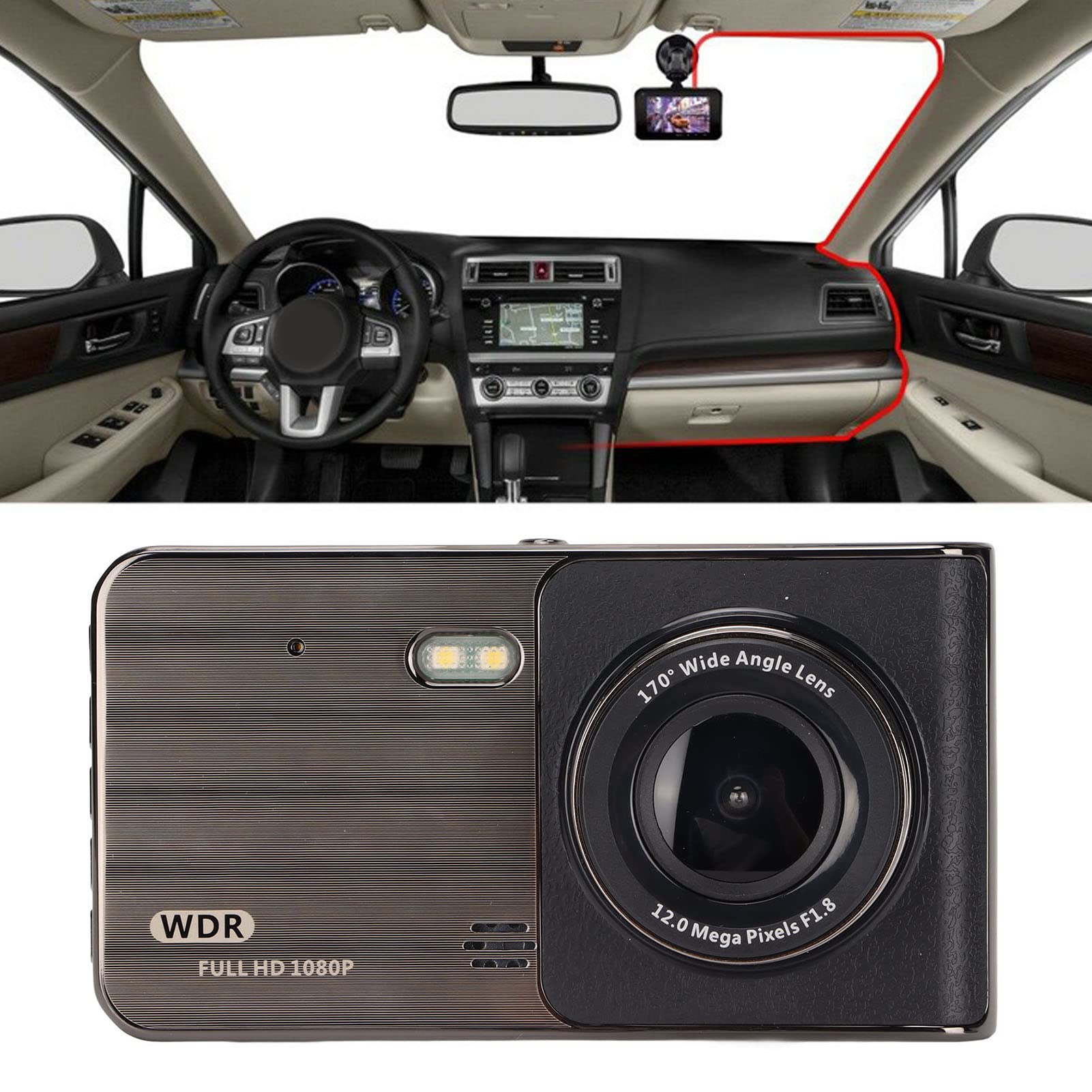 1080P Full HD Auto Dash Cam, 170 Graden DVR Nachtzicht Rijden Recorder met Parkeermonitor, Loop Recording Dashboard Camera voor Auto, Ondersteuning 32GB Max