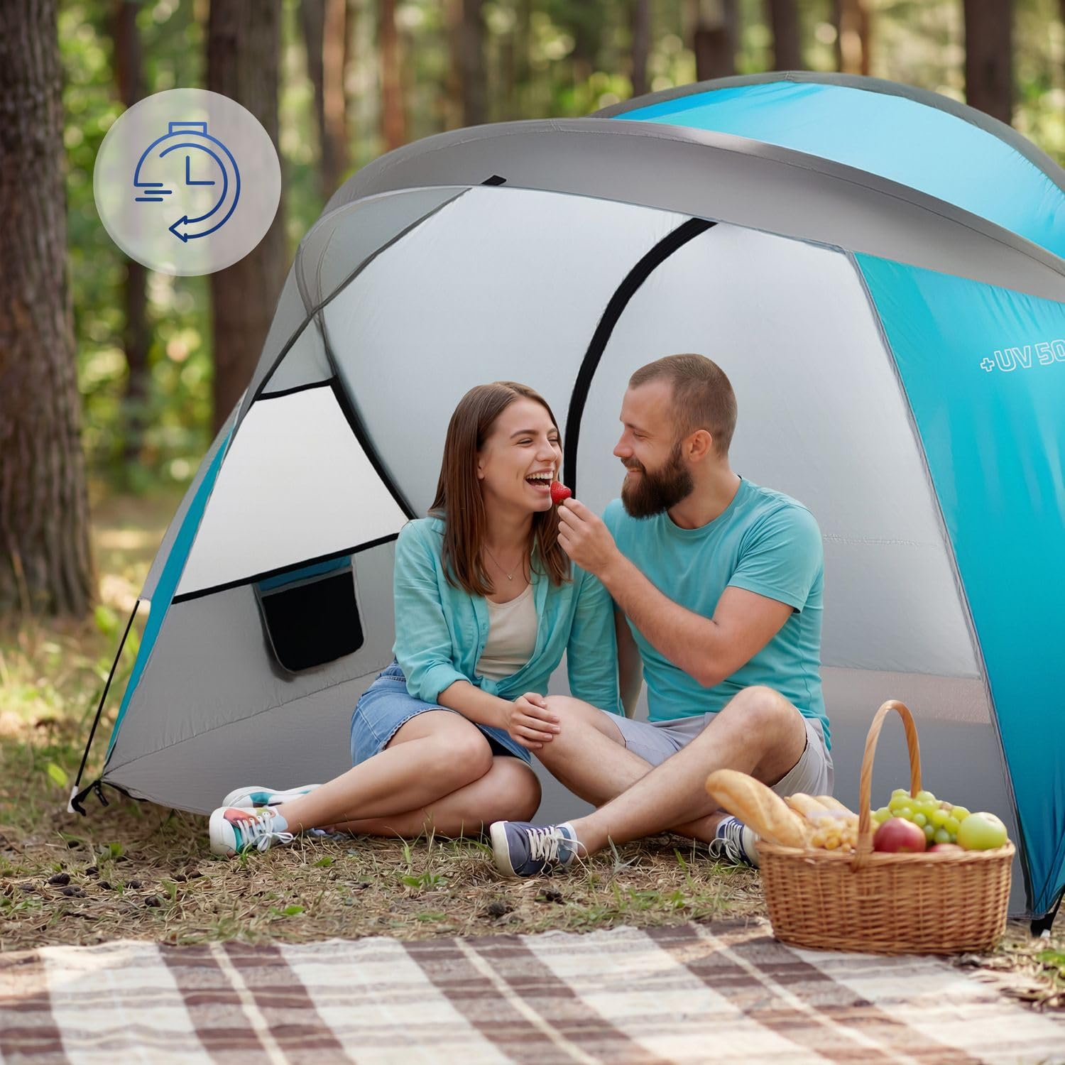 Tente de Plage Pop Up avec Protection UV, Sac de Transport, Anti UV Bébé, pour Famille, Camping, Jardin, Protection Solaire (Bleu)