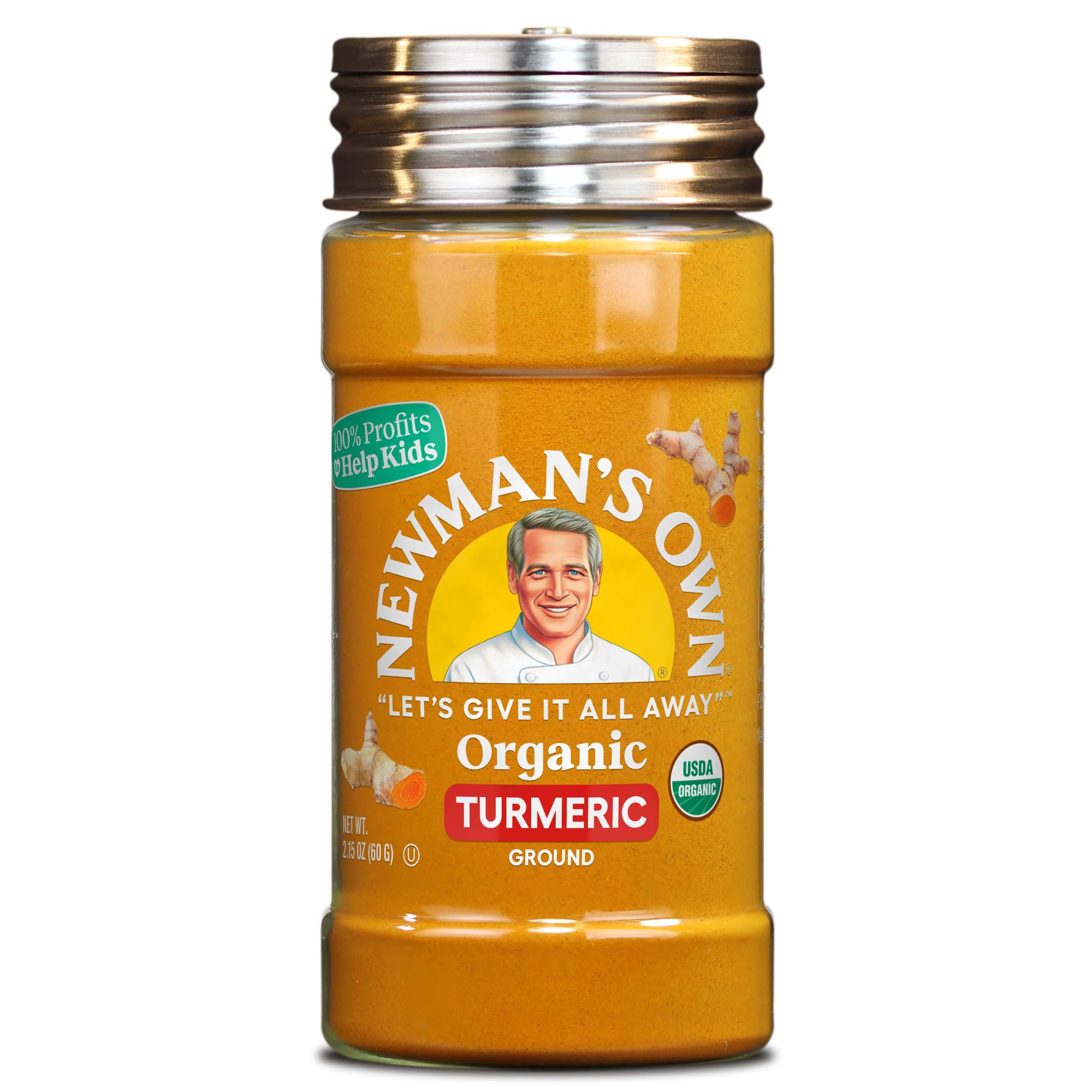 Newman's Own Organic Ground Turmeric; Golden Hue to Curries, Rice, Smoothies, USDA Organic Certified, Non-GMO, Kosher Certified, 2.15 Oz. Bottle
