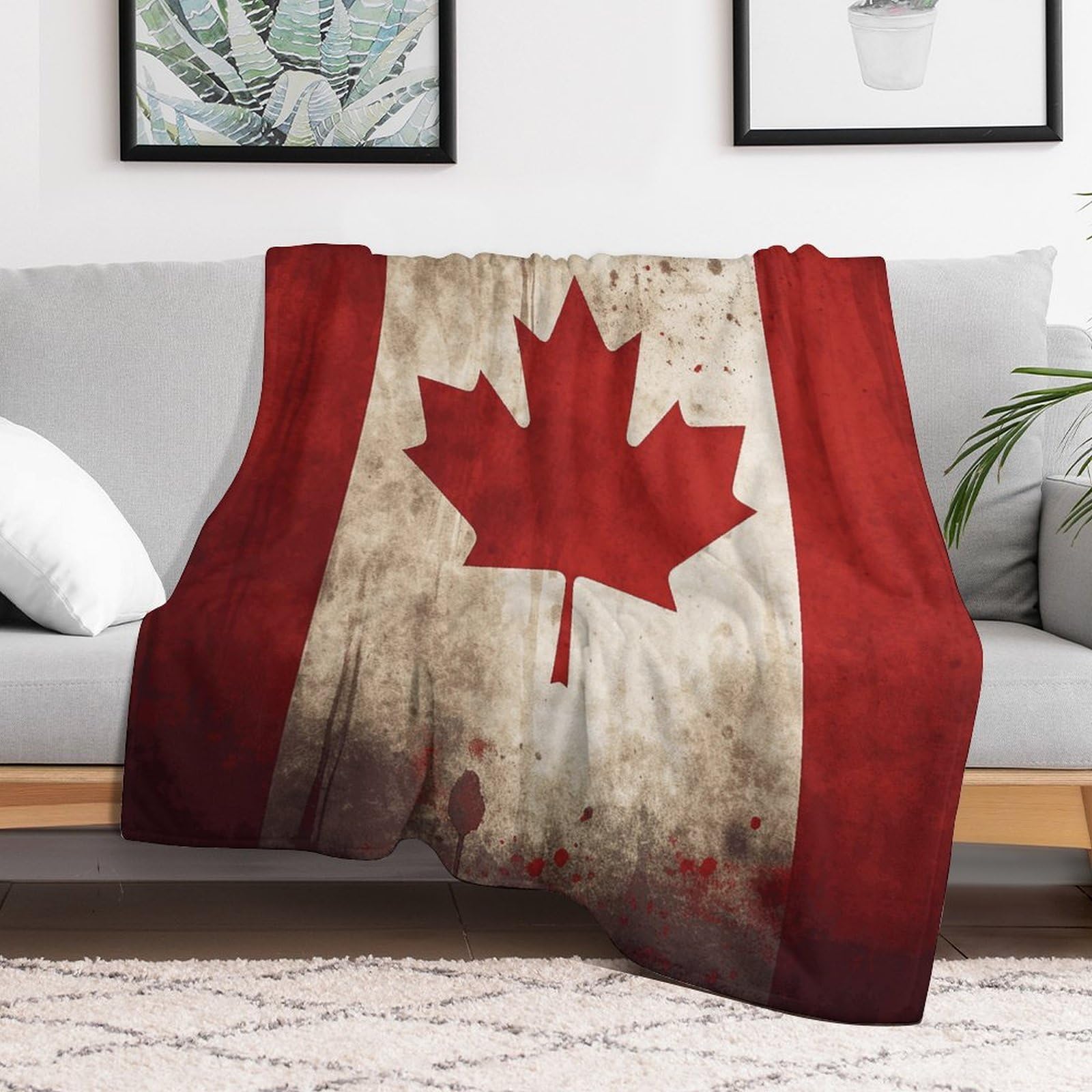 Custom Retro Canada Flag Blanket Lightweight Flannel Fleece Throw for Couch Sofa Bed Luxury Soft Cozy Plush Lap Bedtime Blanket for All Seasons Bedroom Home Decor Gifts 40x50
