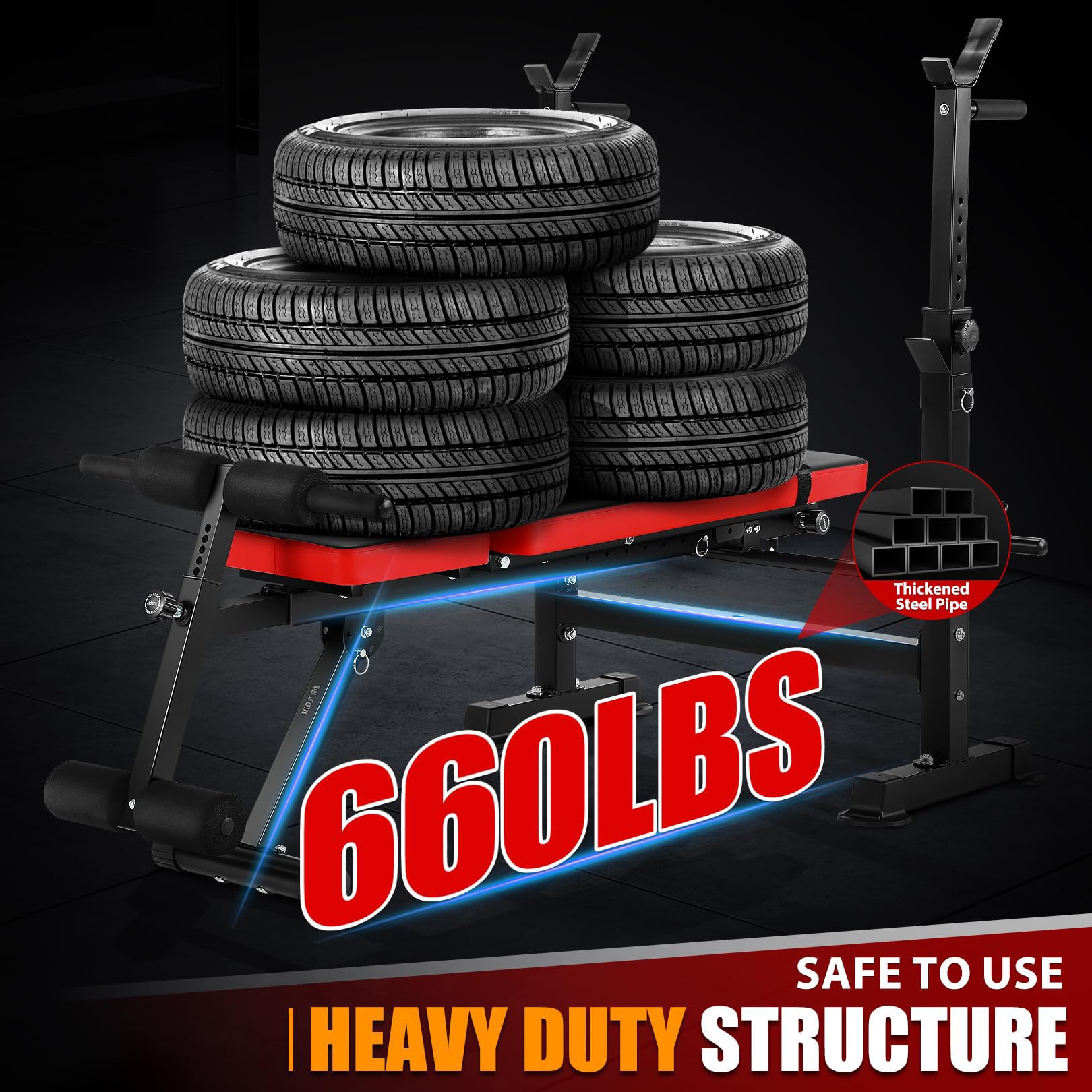 OPPSDECOR 600LBS 6 in 1 Weight Bench Set, Adjustable Bench Press Set and Squat Rack, Foldable Workout Benches for Home Gym, Incline Decline Flat Sit Up Strength Training Bench