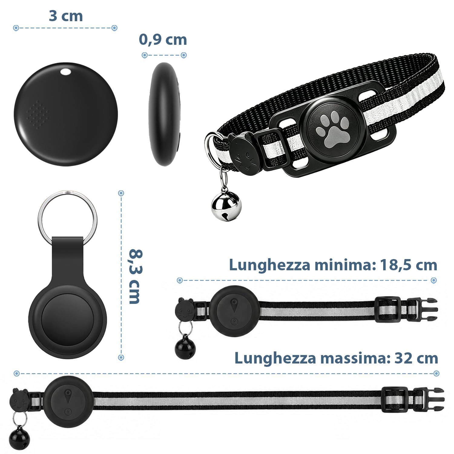 Collare GPS Gatto 2026 – GPS per Cani Flessibile e Senza Abbonamento, Localizzatore GPS per Cani e Gatti con Tracciamento in Tempo Reale e Design Impermeabile, Compatibile con iOS/Android (Nero)