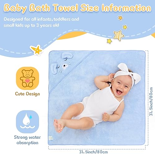 Miniatura 2 de Preboun 4 toallas de baño para bebé de 31.5 x 31.5 pulgadas, toalla de forro polar coral con capucha para bebé, toallas de bebé suaves y absorbentes